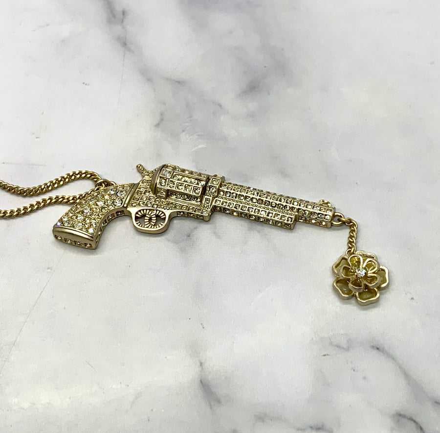 CHANEL CC Vintage Gun Rhinestone Necklace - USED