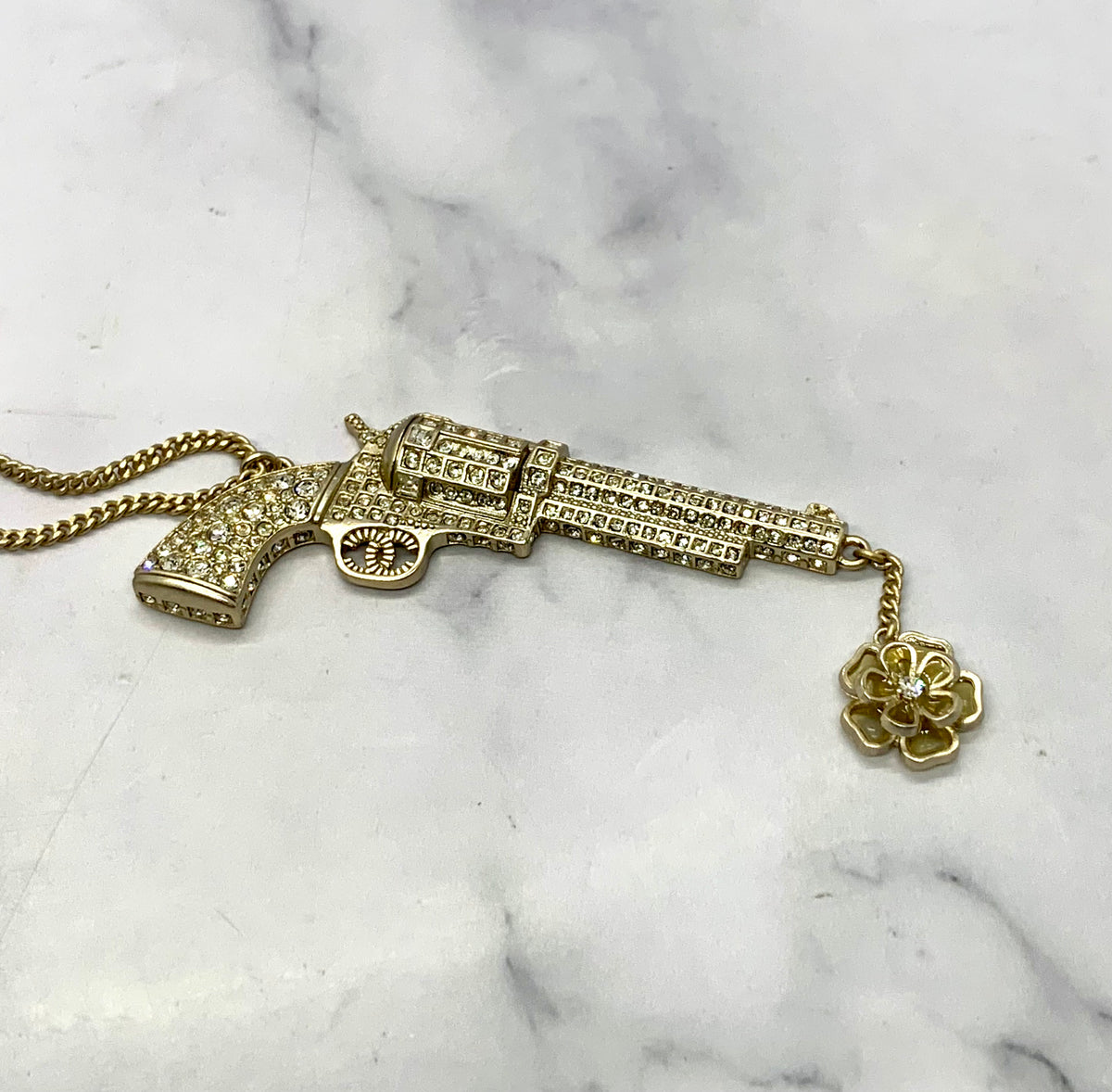 CHANEL CC Vintage Gun Rhinestone Necklace - USED