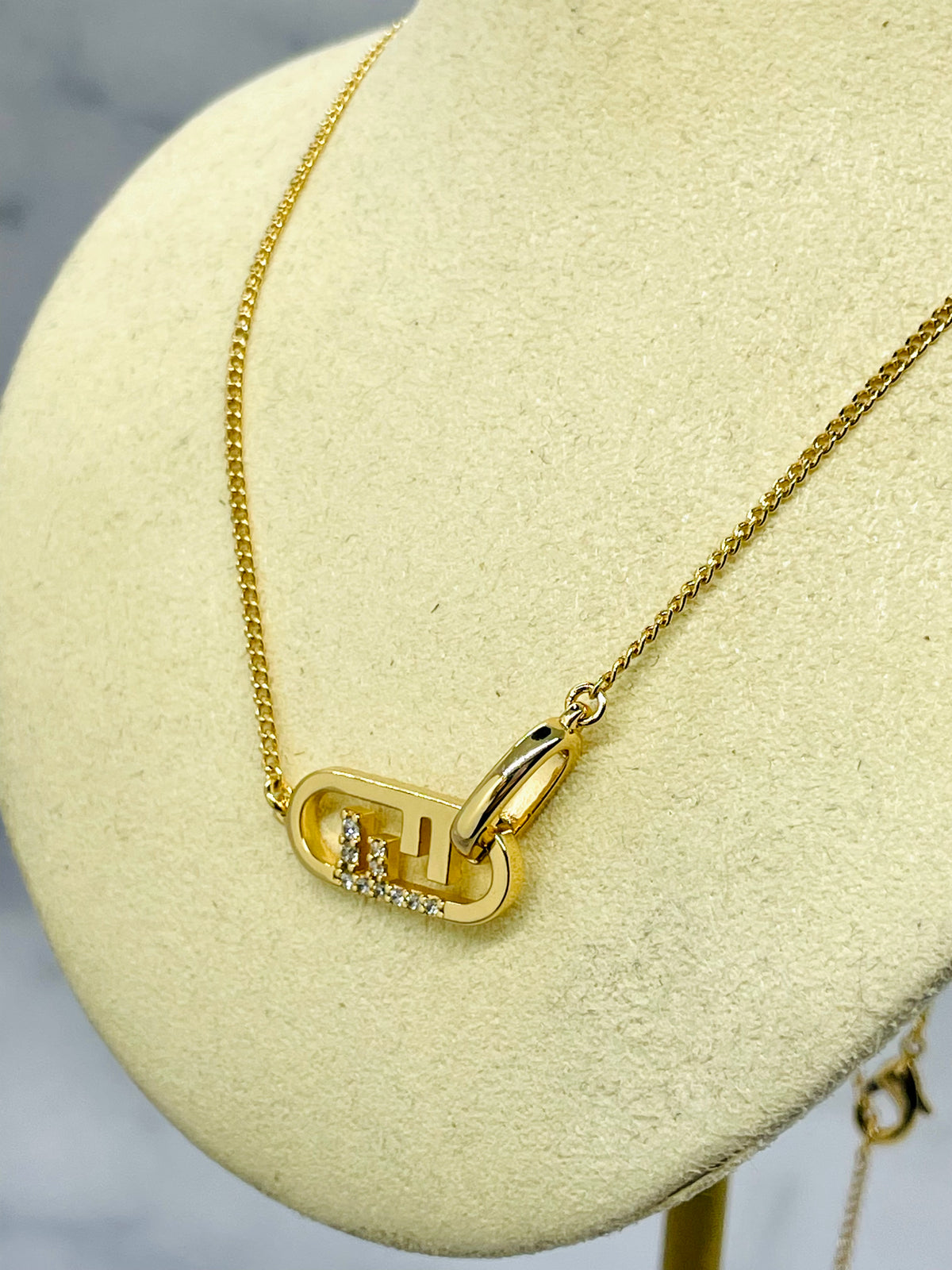 FENDI F Rhinestone Chain Necklace - Pre owned