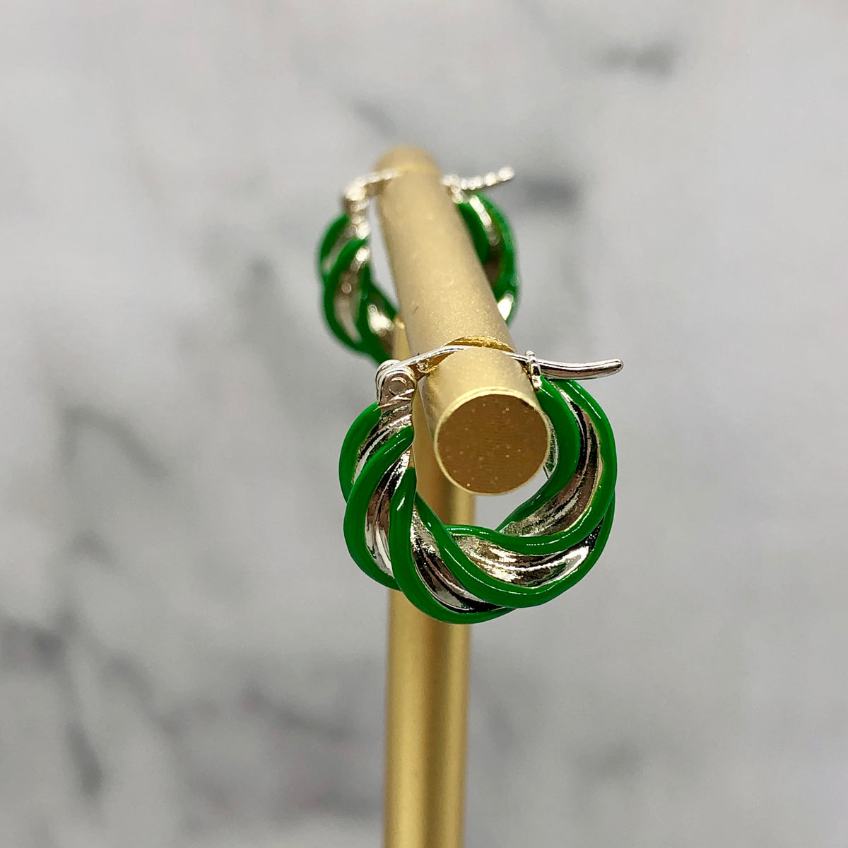 BOTTEGA VENETA Silver & Green Swirl Hoop Earrings - Preowned