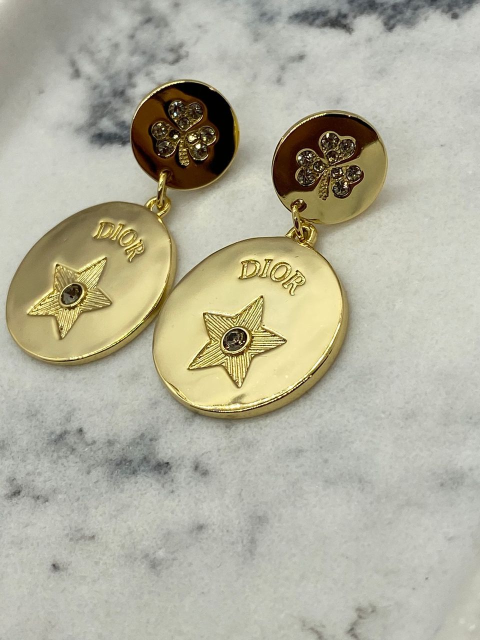 CHRISTIAN DIOR Gold Tone Disc Star Earrings - Pre owned