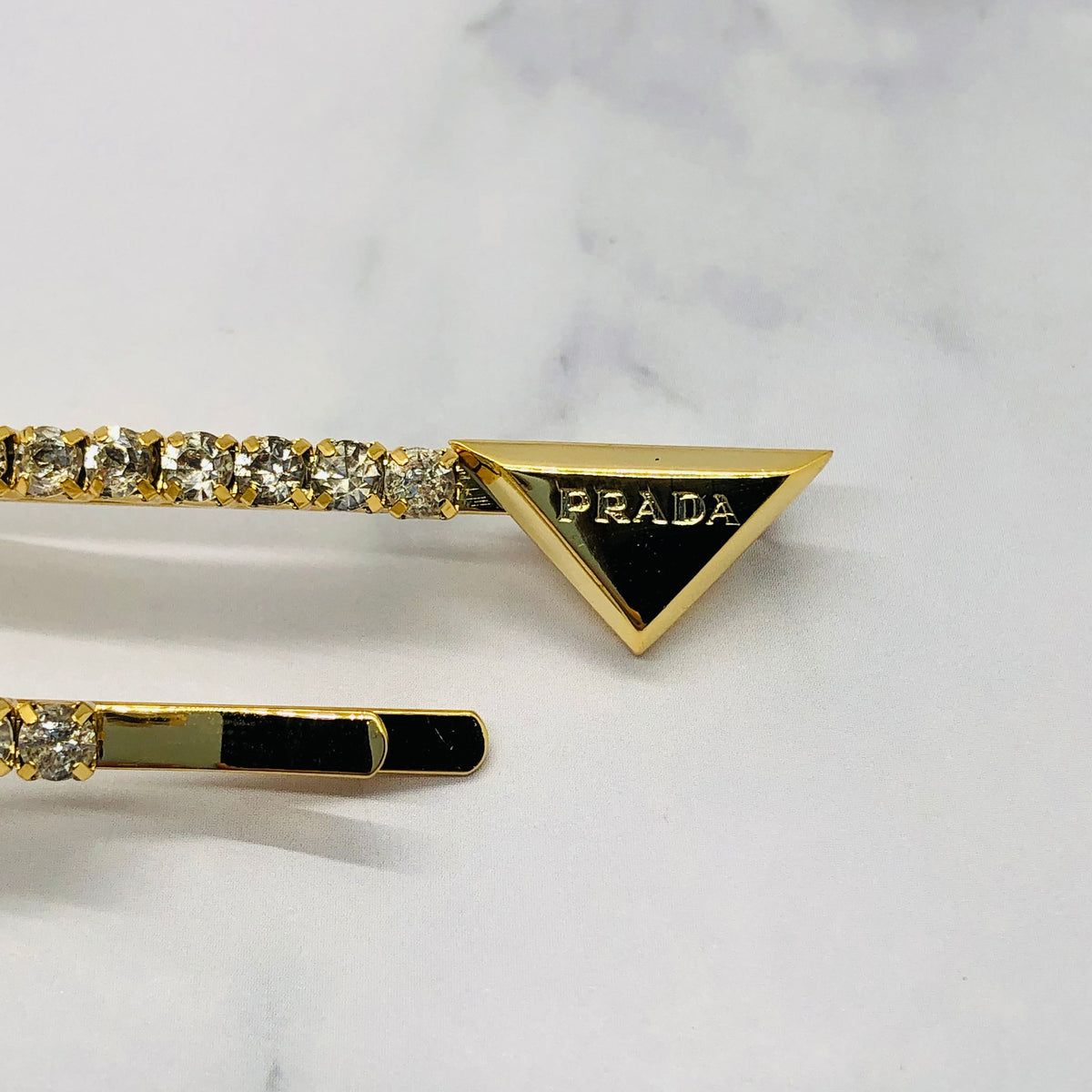 PRADA Gold Tone Rhinestone Hair Clip Barrette Set - Pre owned