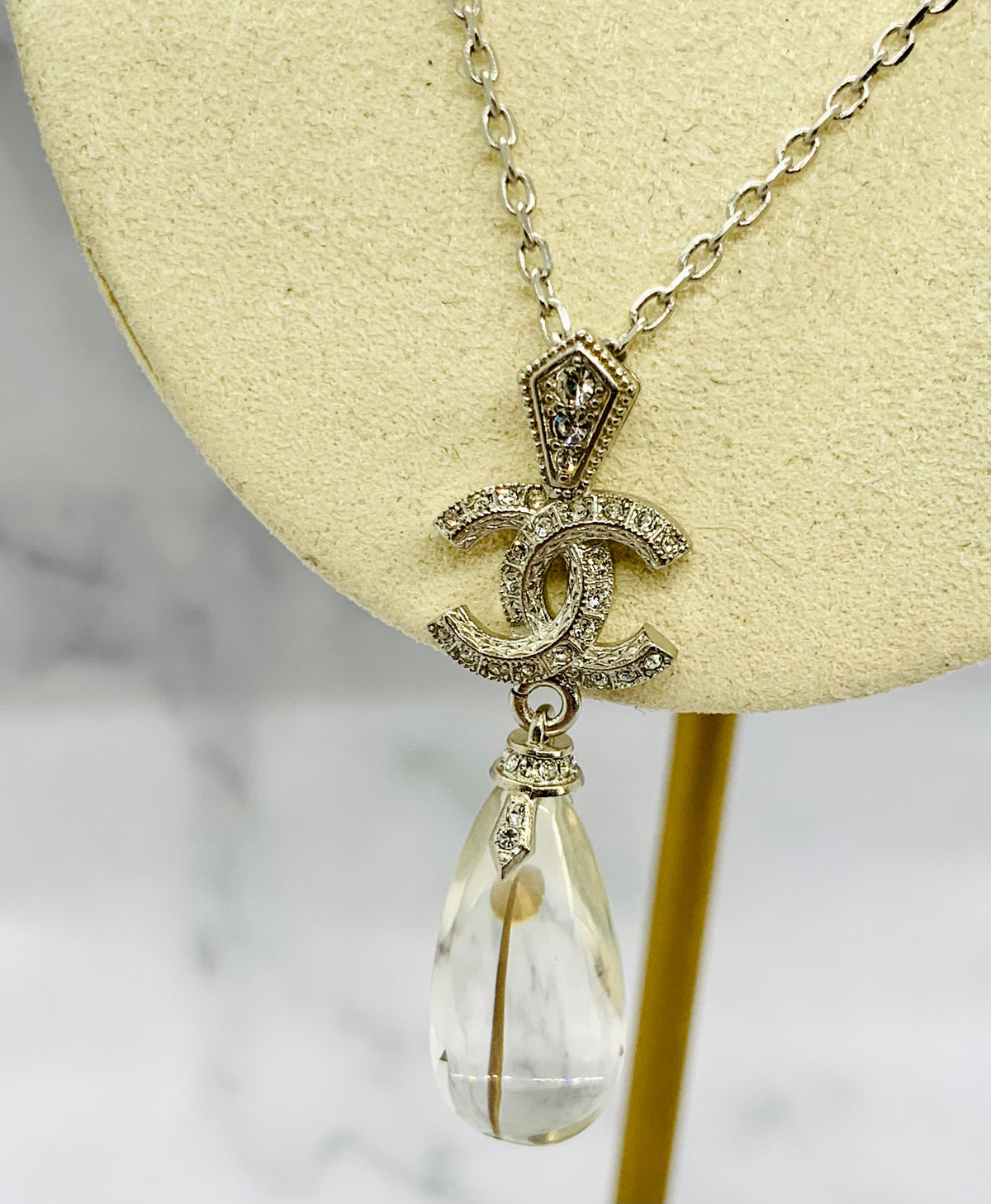 CHANEL CC Clear Acrylic Drop Necklace - USED