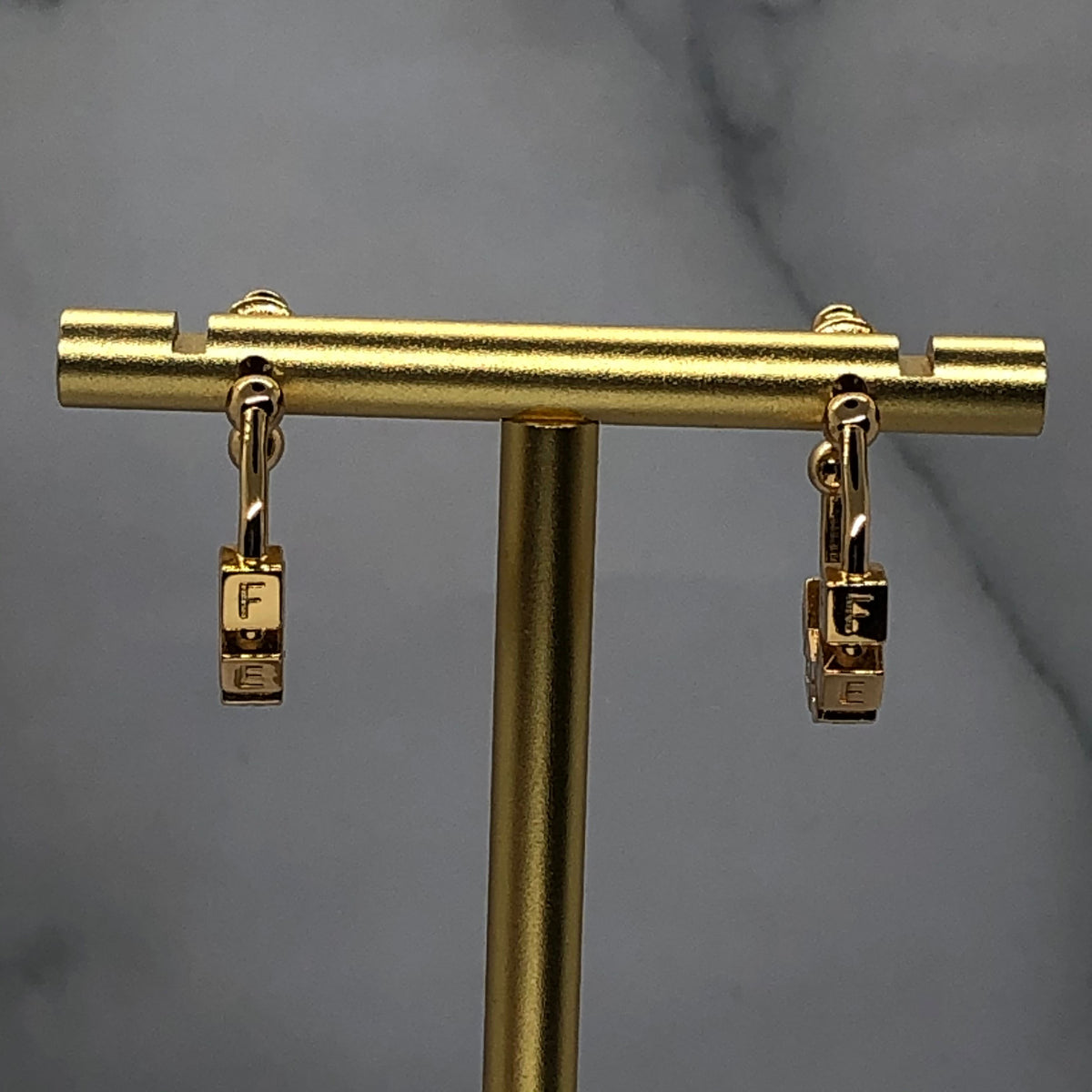 FENDI Gold Tone Block Hoop Earrings - Pre owned