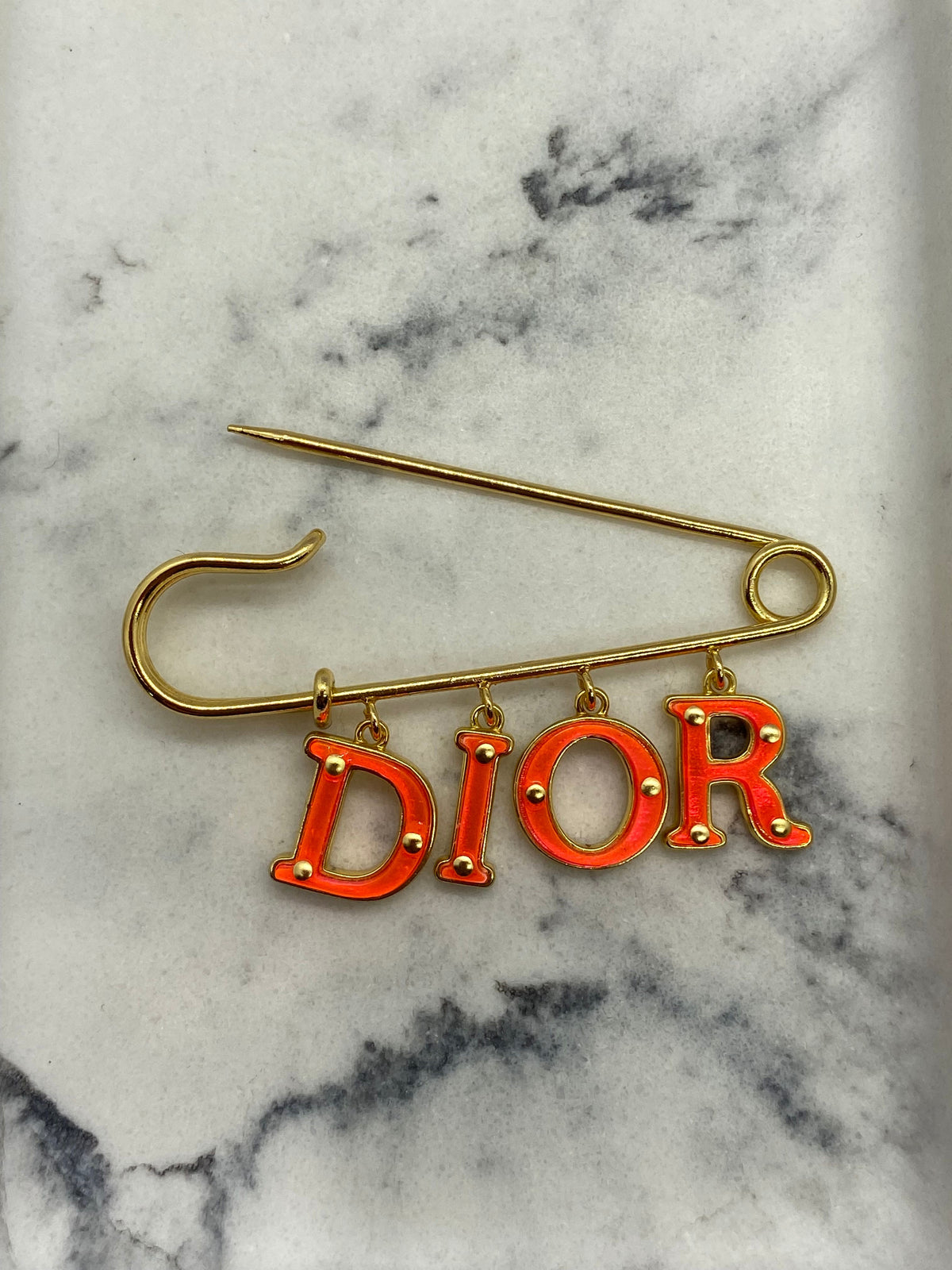 CHRISTIAN DIOR Neon Safety Pin Brooch - USED