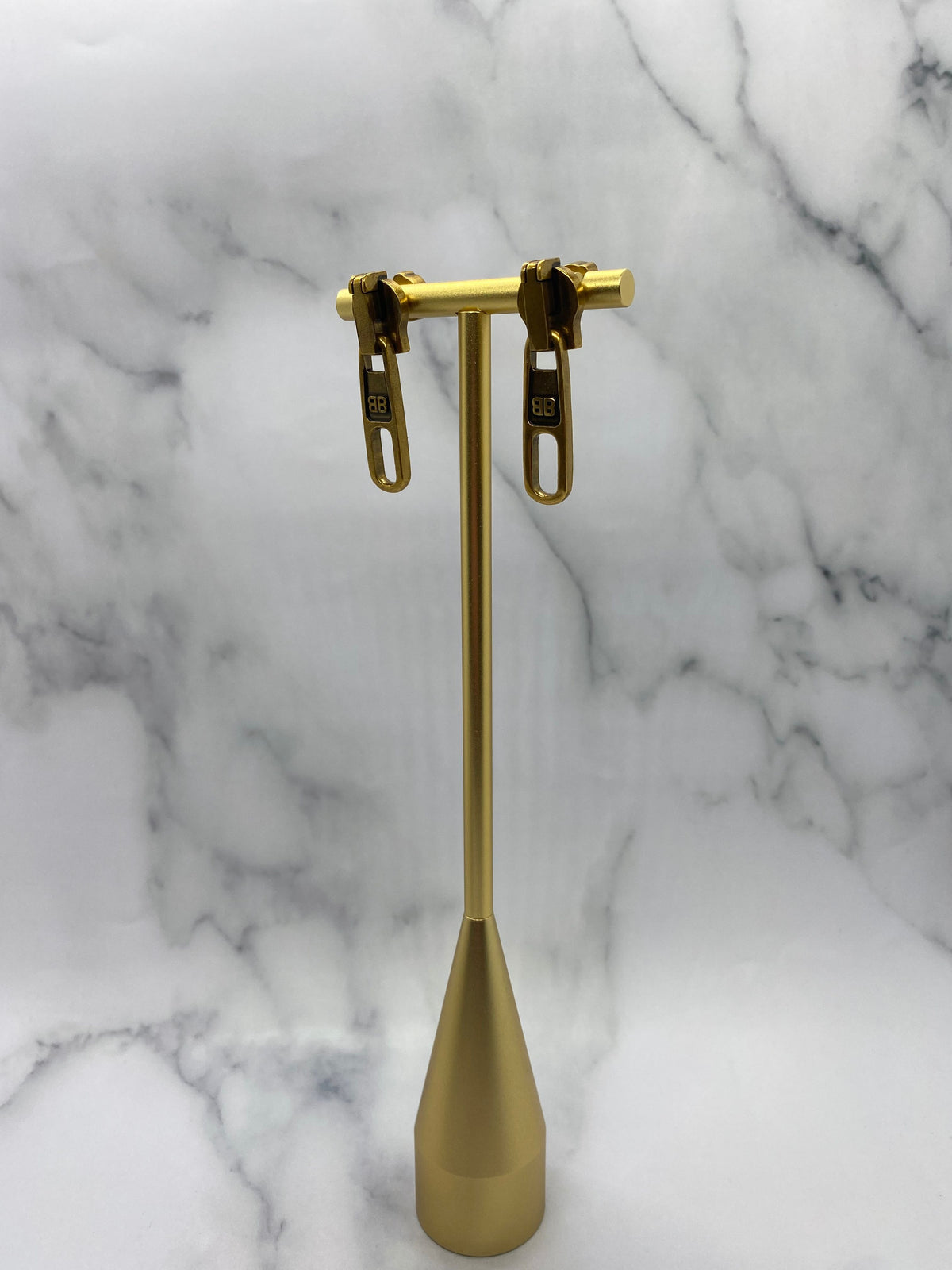 BALENCIAGA BB Brass Tone Zipper Earrings - USED