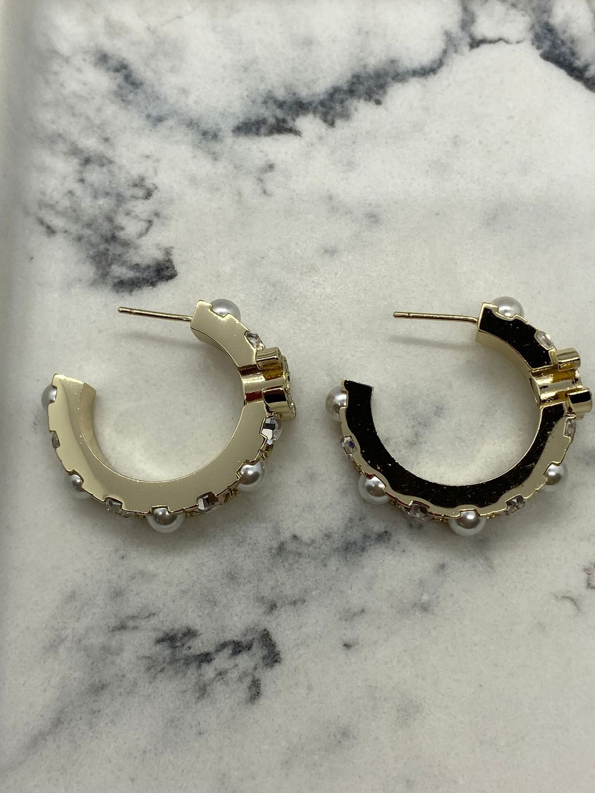 CHANEL CC Gold Tone Rhinestone Hoop Earrings - Pre owned