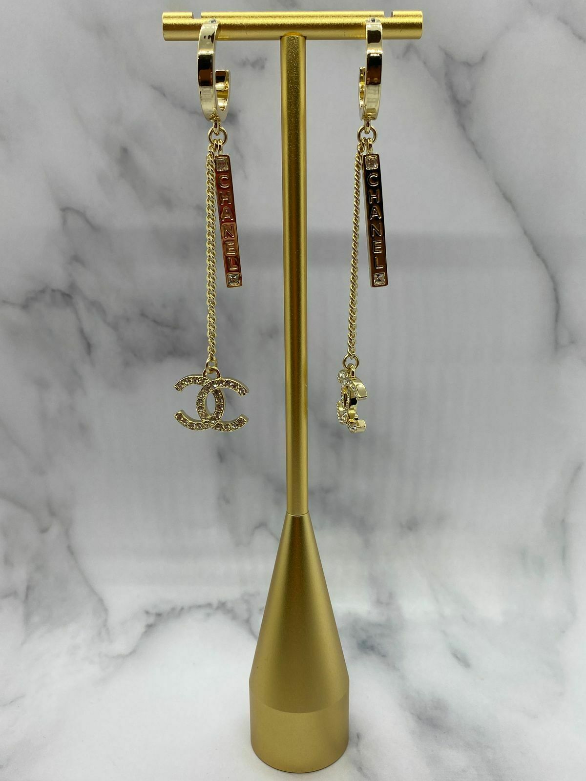 CHANEL CC Gold Tone Charm Pendant Earrings - Pre owned