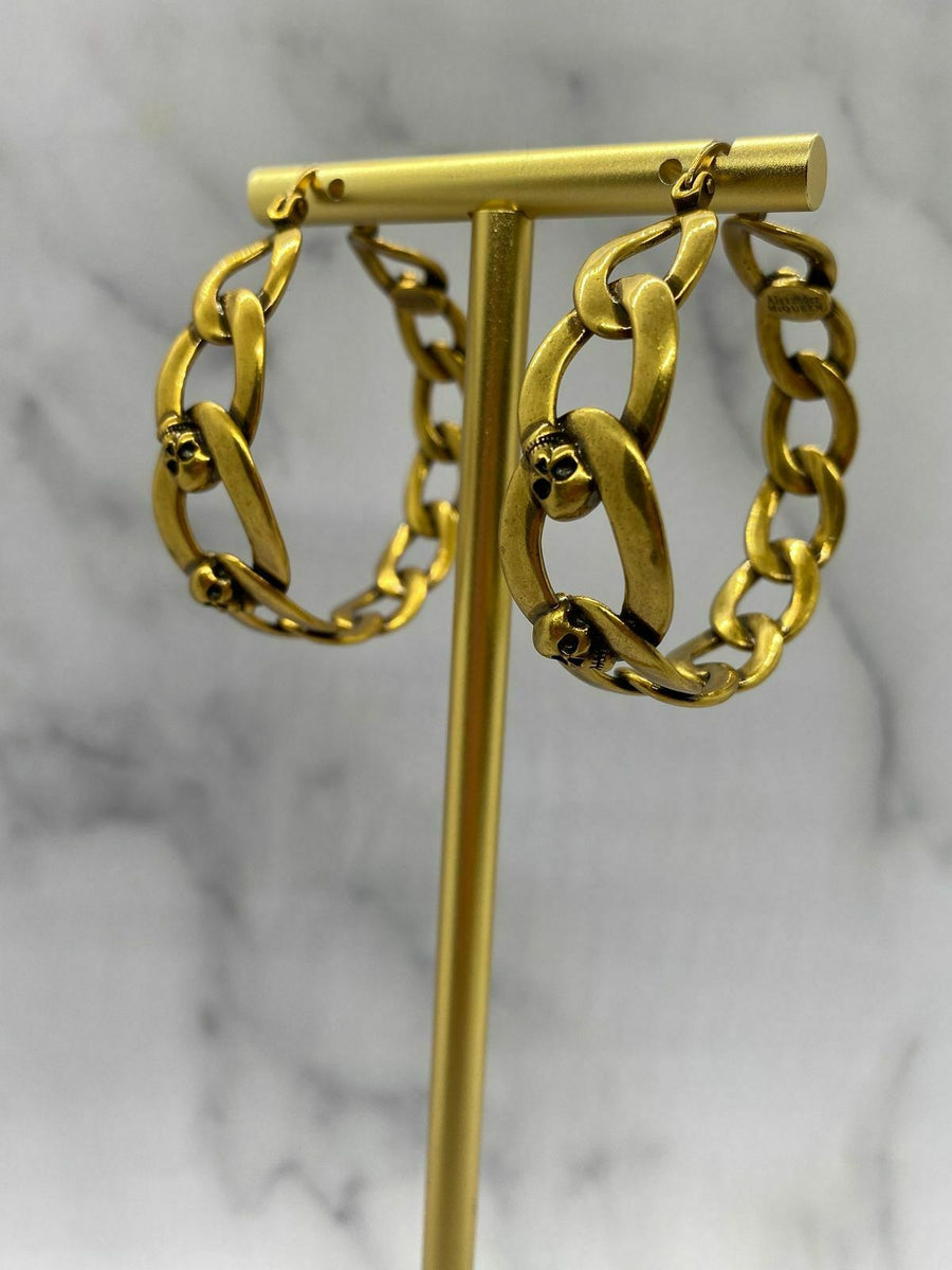 ALEXANDER MCQUEEN Brass Tone Skull Hoop Earrings - Pre owned