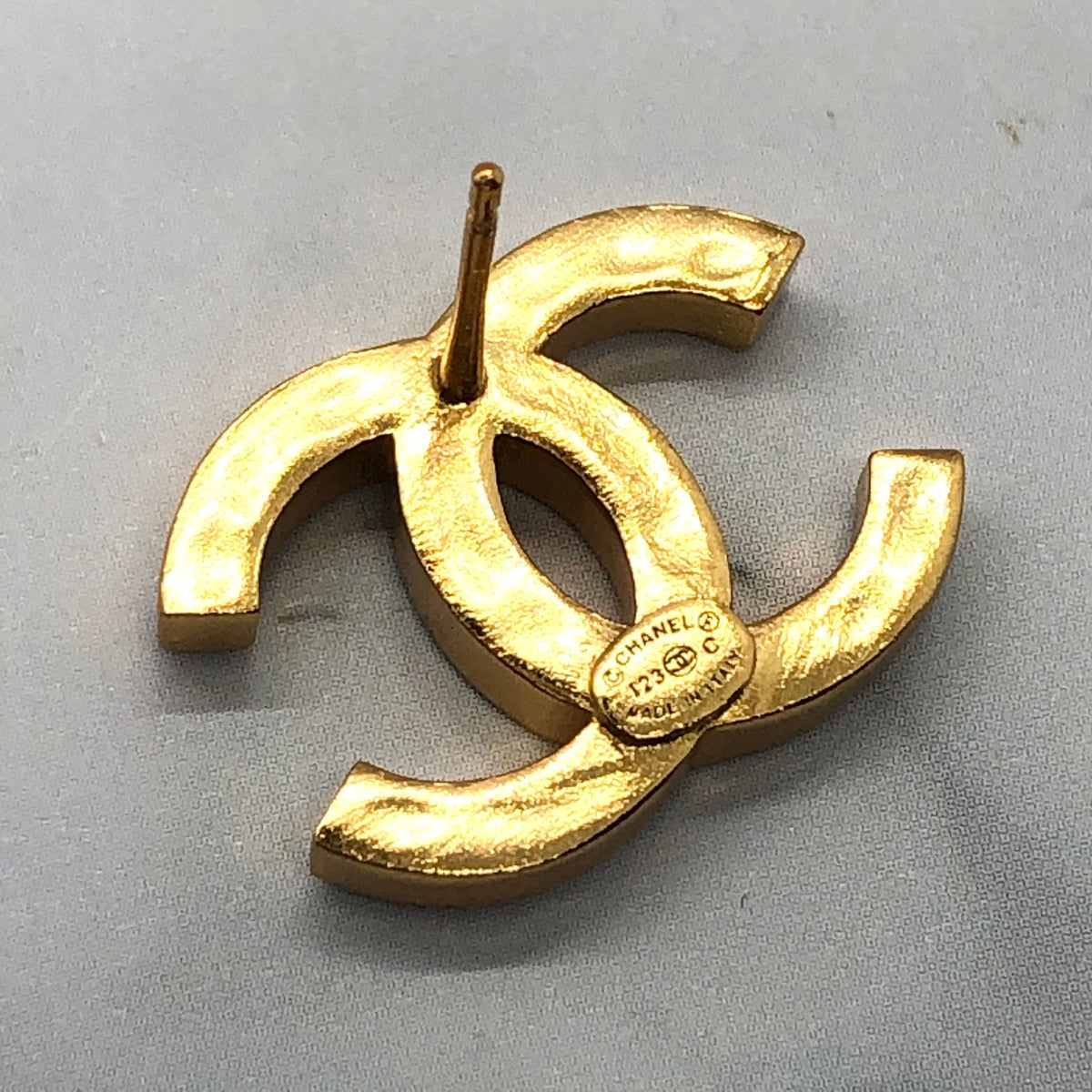 CHANEL CC Gold Tone White Striped Earrings - Pre owned