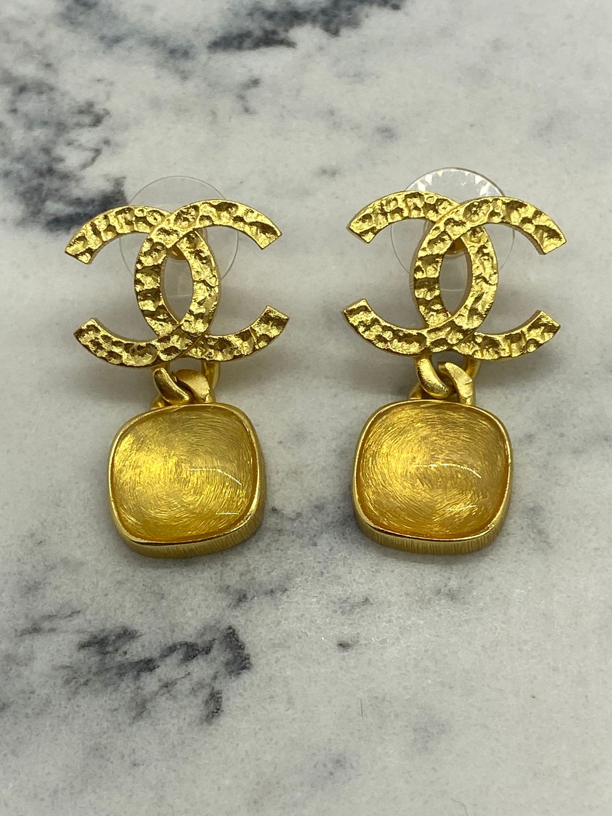 CHANEL CC Gold Tone Pendant Earrings - Pre owned