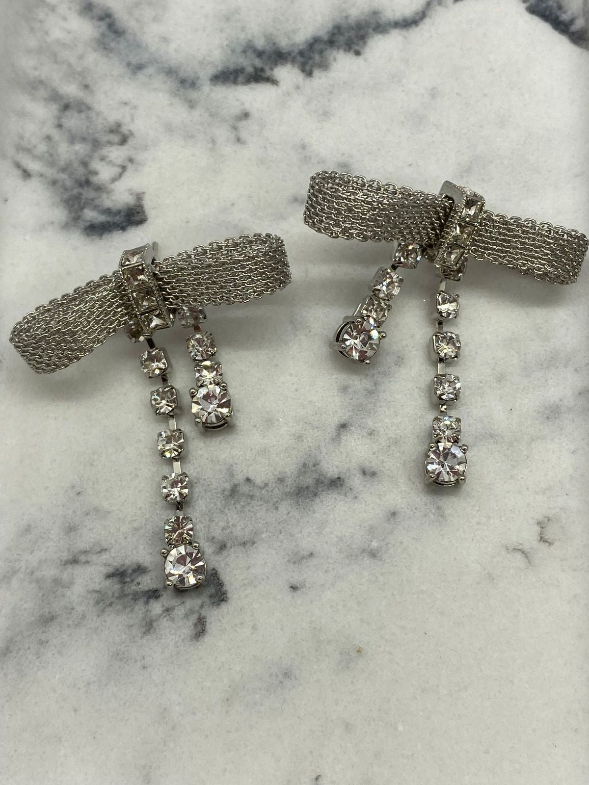 MIU MIU Silver Tone Rhinestone Bow Earrings - Pre owned