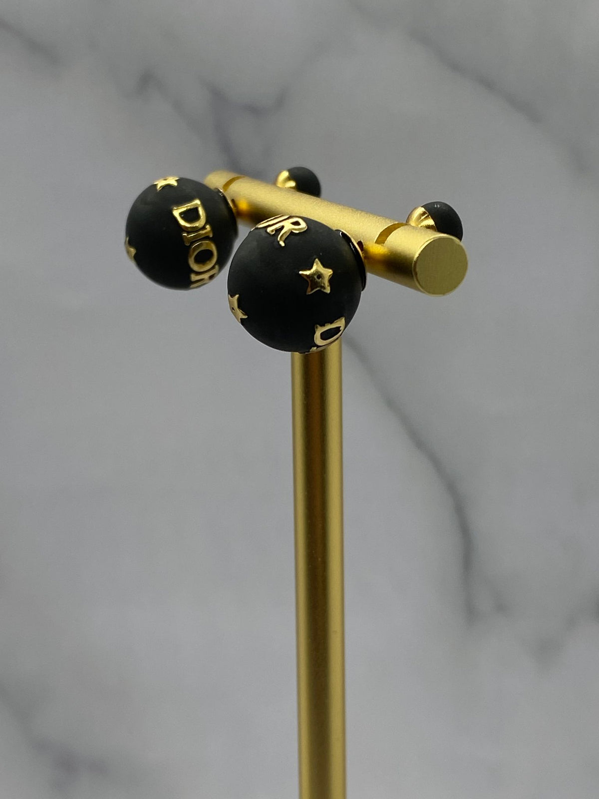 CHRISTIAN DIOR Black & Gold Tone Tribale Earrings - USED