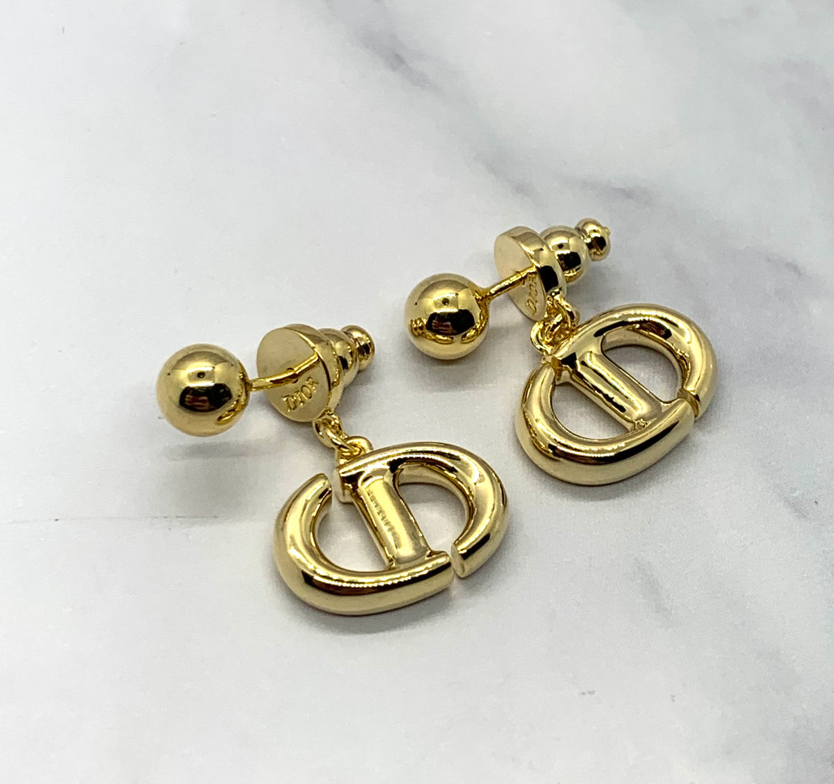 Auth CHRISTIAN DIOR CD Gold Tone Earrings - Pre owned /