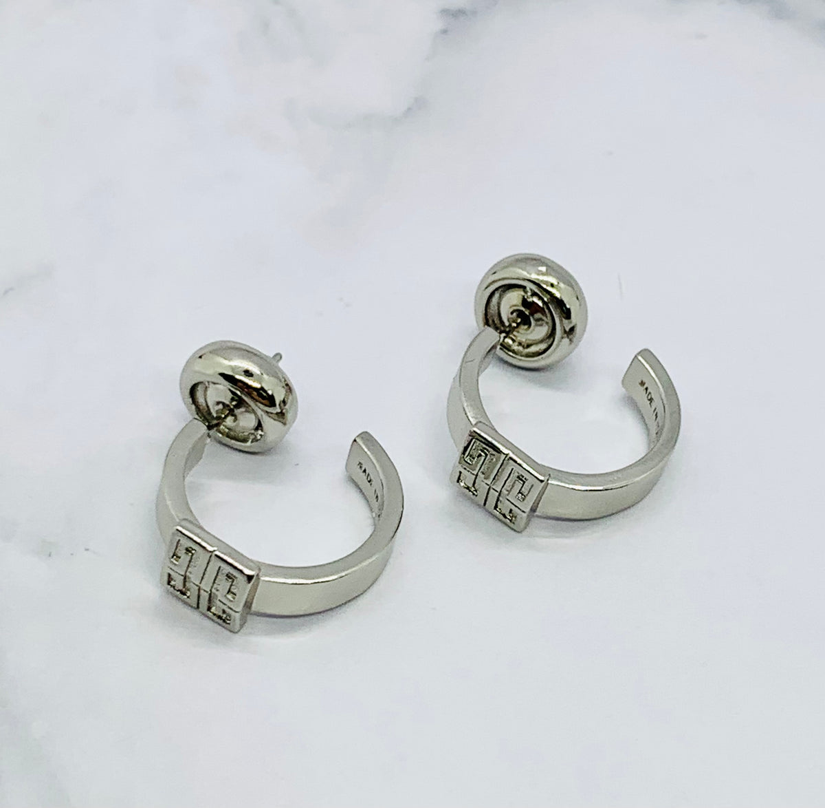 GIVENCHY Monogram Silver Tone Hoop Earrings - Pre owned