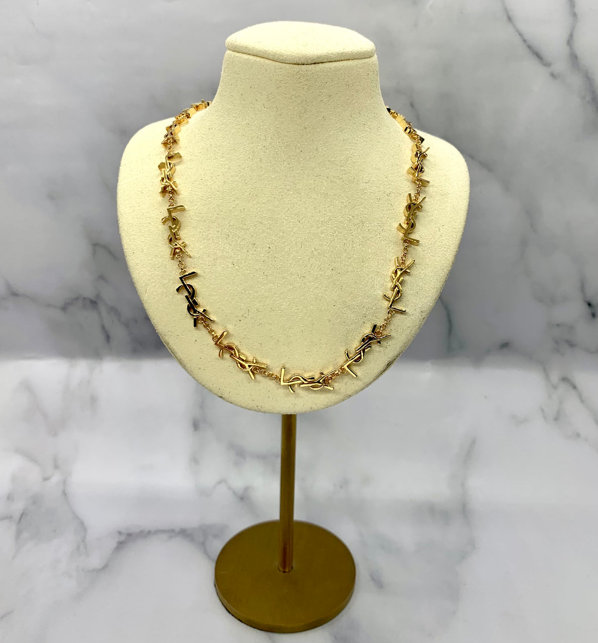 YSL YVES SAINT LAURENT Gold Monogram Necklace - Pre owned