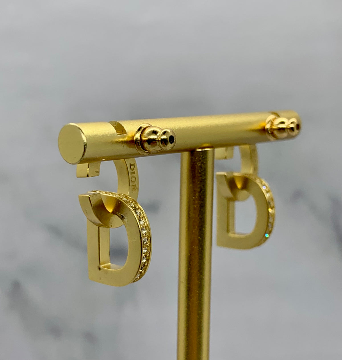 CHRISTIAN DIOR CD Gold Tone Rhinestone Earrings - Pre owned