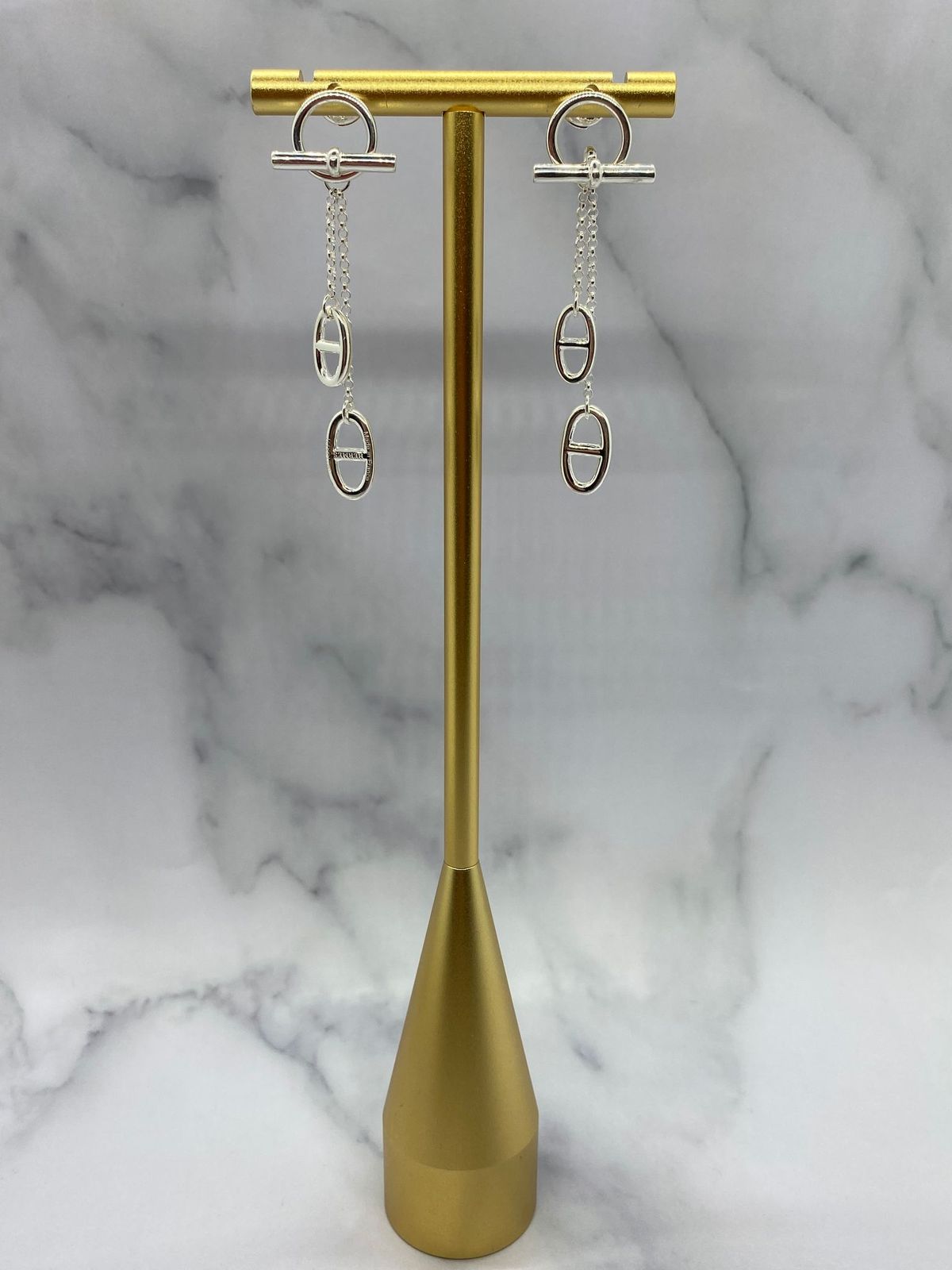 HERMES Silver Tone Pendant Earrings - Pre owned