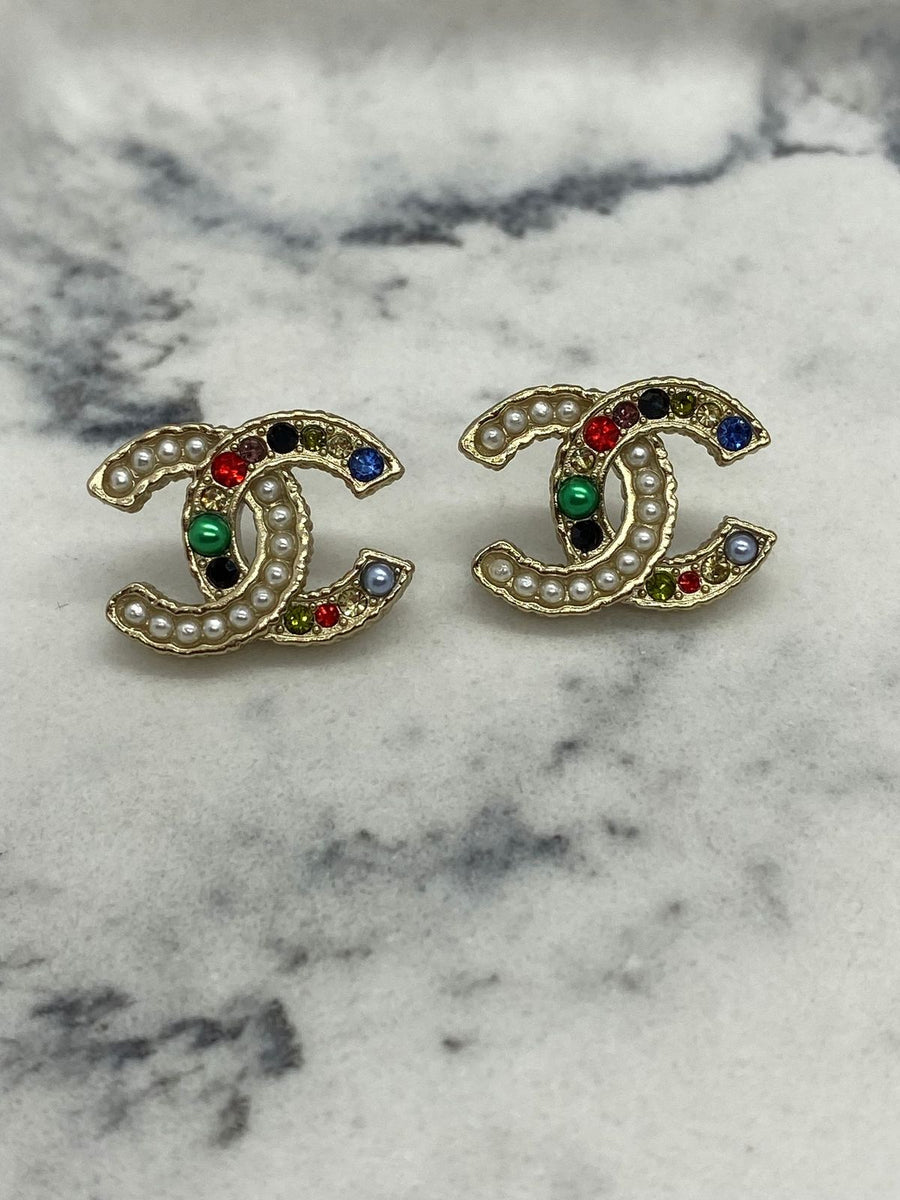 CHANEL CC Multicolor Rhinestone Earrings - pre owned