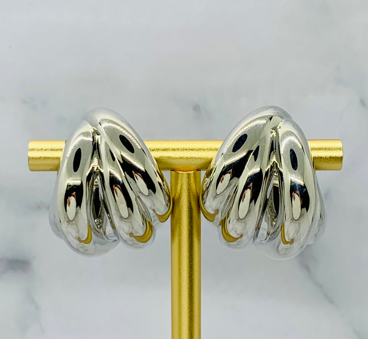 BALENCIAGA Silver Statement Clip On Earrings - Pre owned