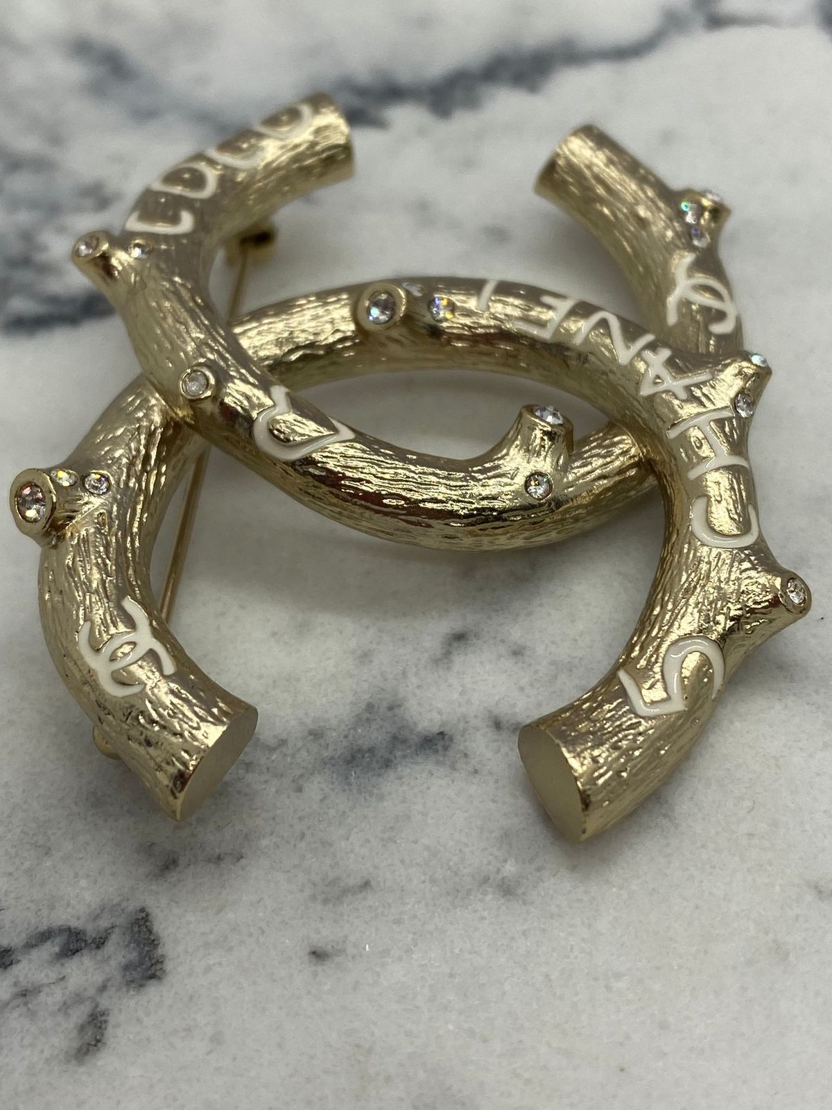 CHANEL CC Gold Tone Branch Brooch Pin - USED