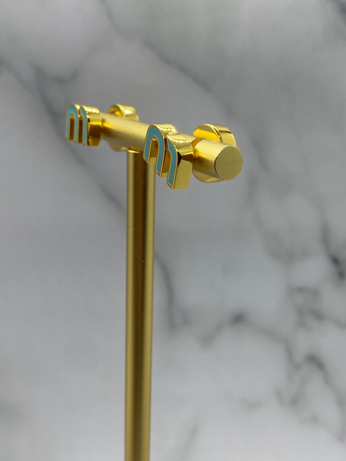 MIU MIU Blue and Gold Monogram Earrings - Pre owned