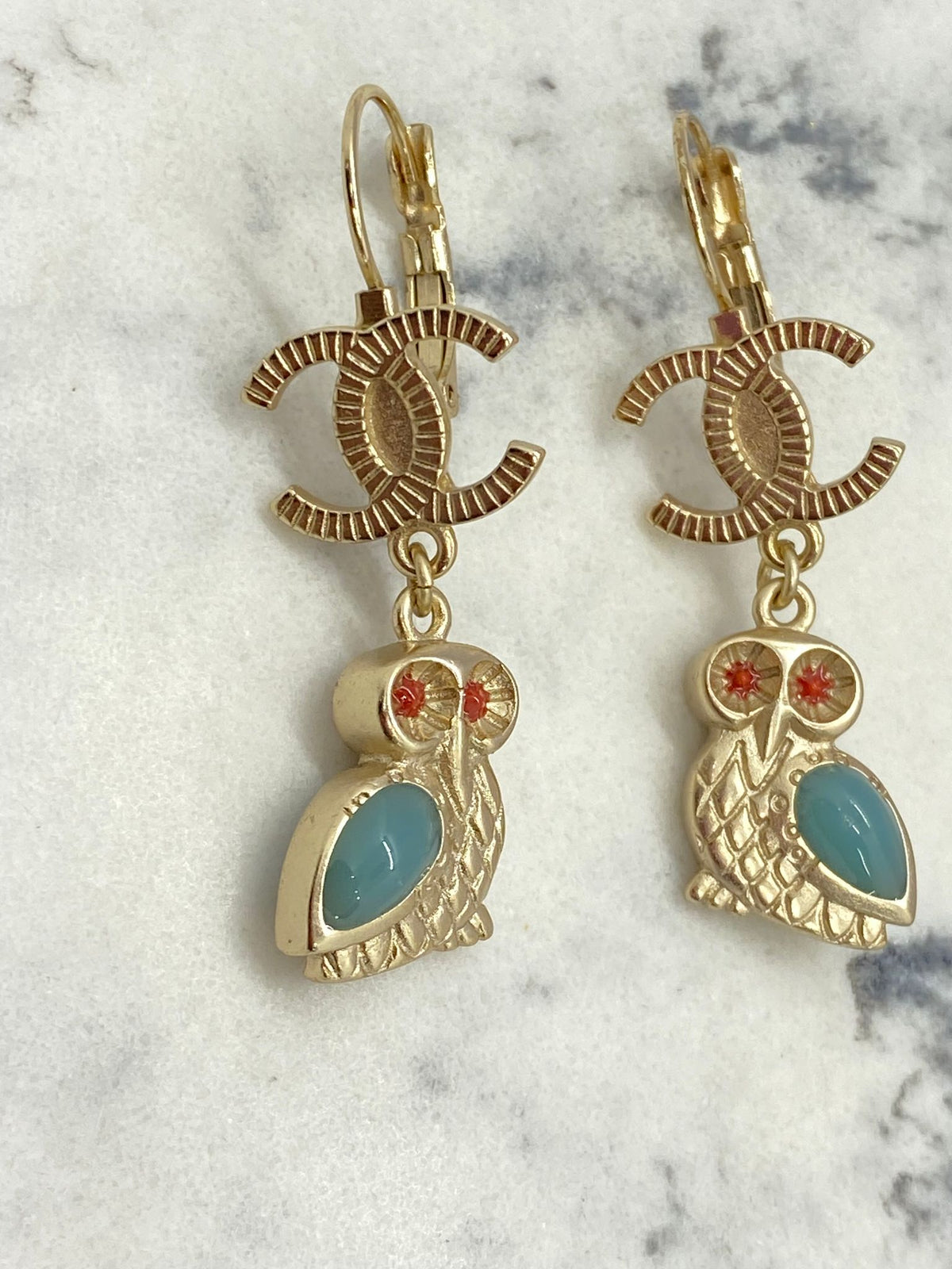 CHANEL CC Owl Pendant Earrings - USED
