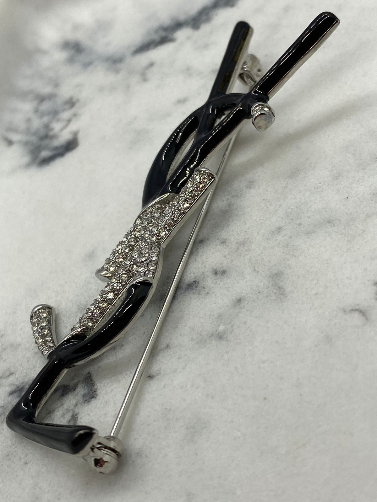 YVES SAINT LAURENT Silver Tone Rhinestone Brooch Pin - Pre owned