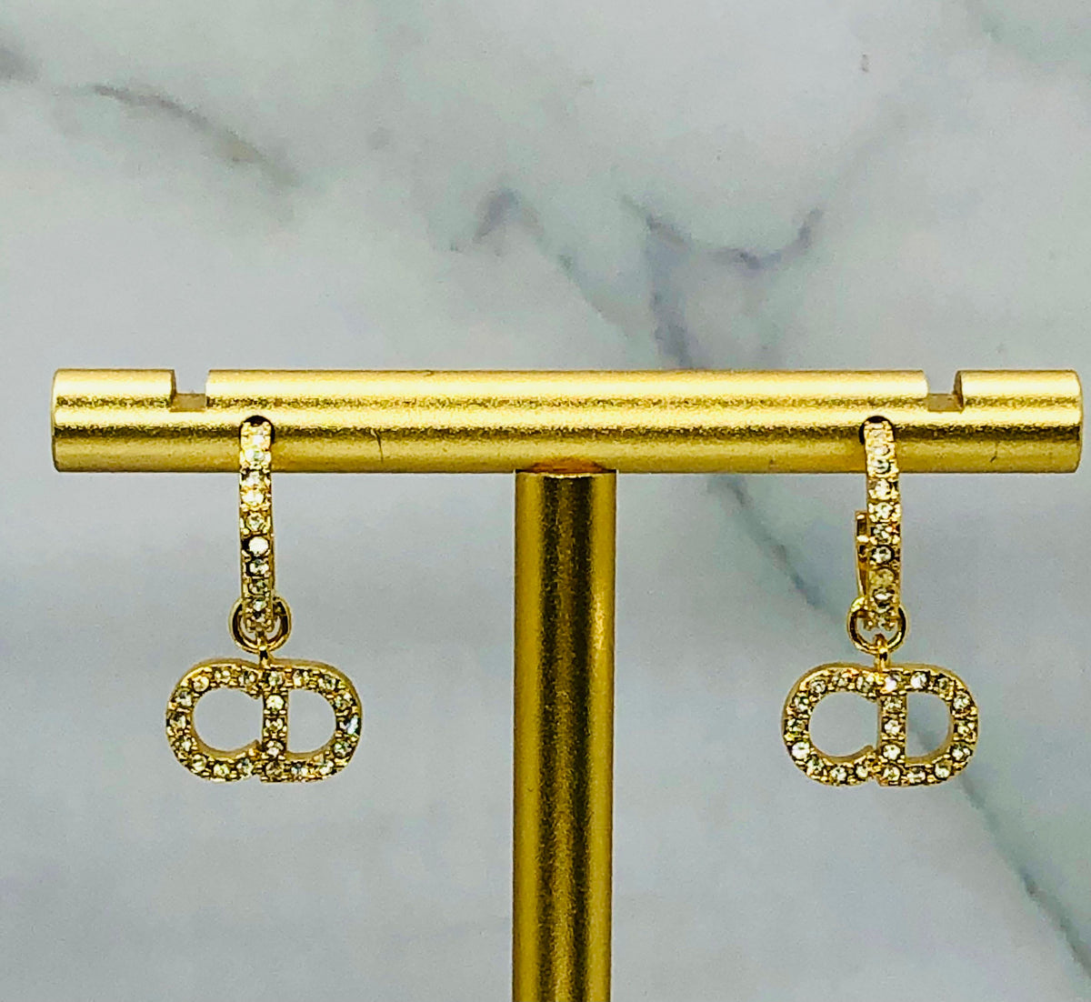 CHRISTIAN DIOR CD Gold Tone Rhinestone Earrings - Pre owned