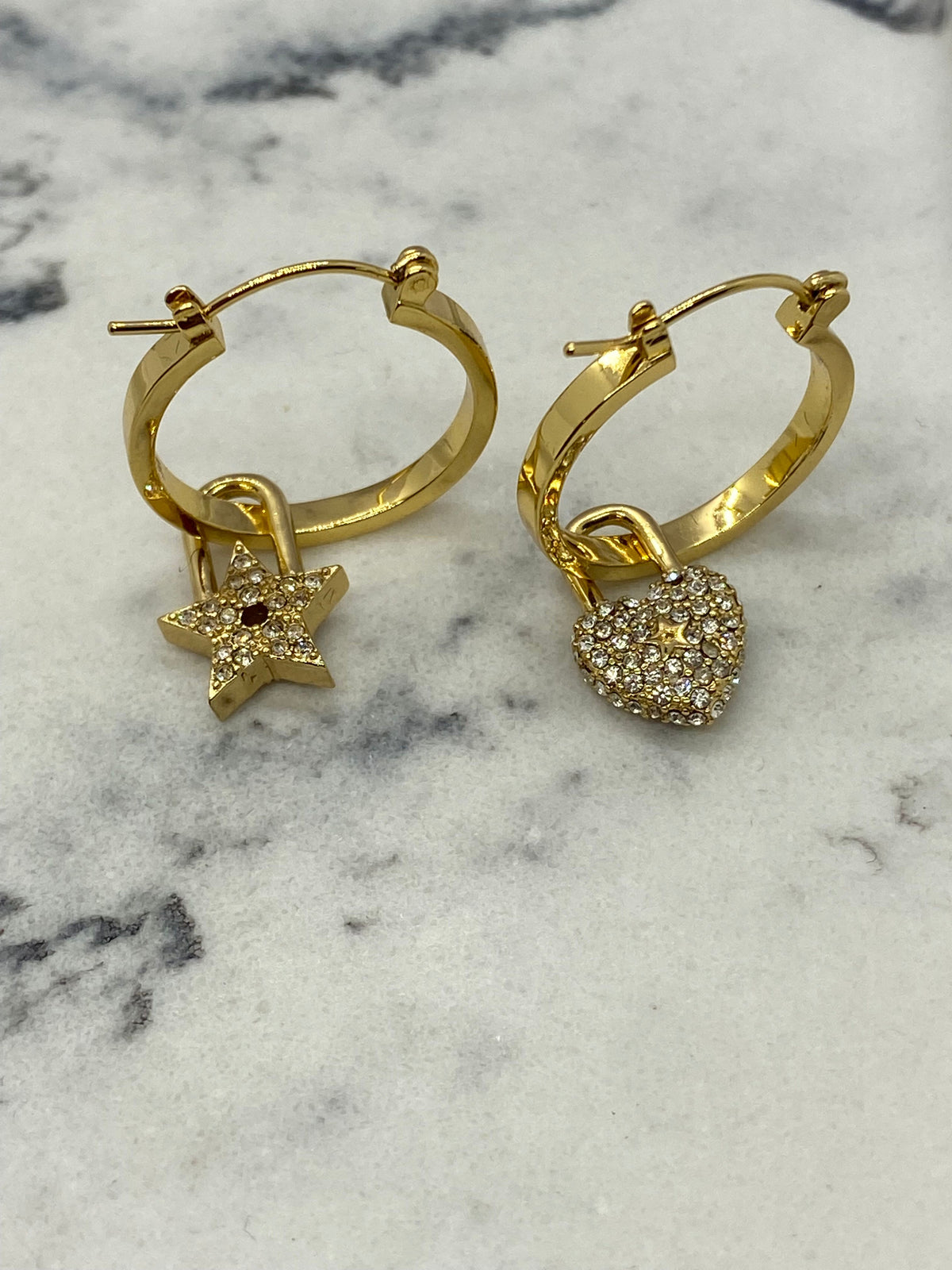 CHRISTIAN DIOR Gold Tone Charm Hoop Earrings - USED