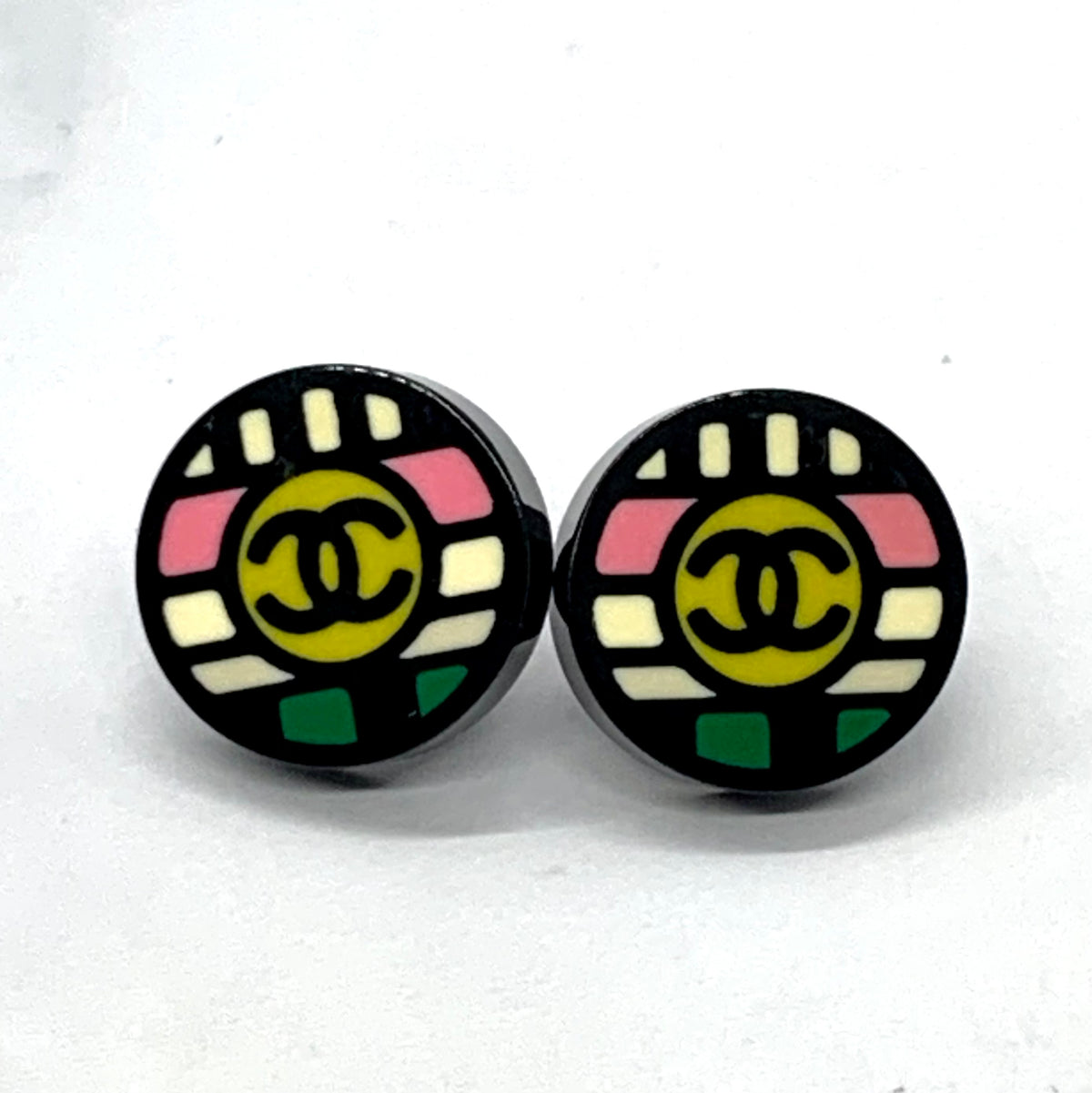 CHANEL CC 2017 Plastic Button Earrings - USED