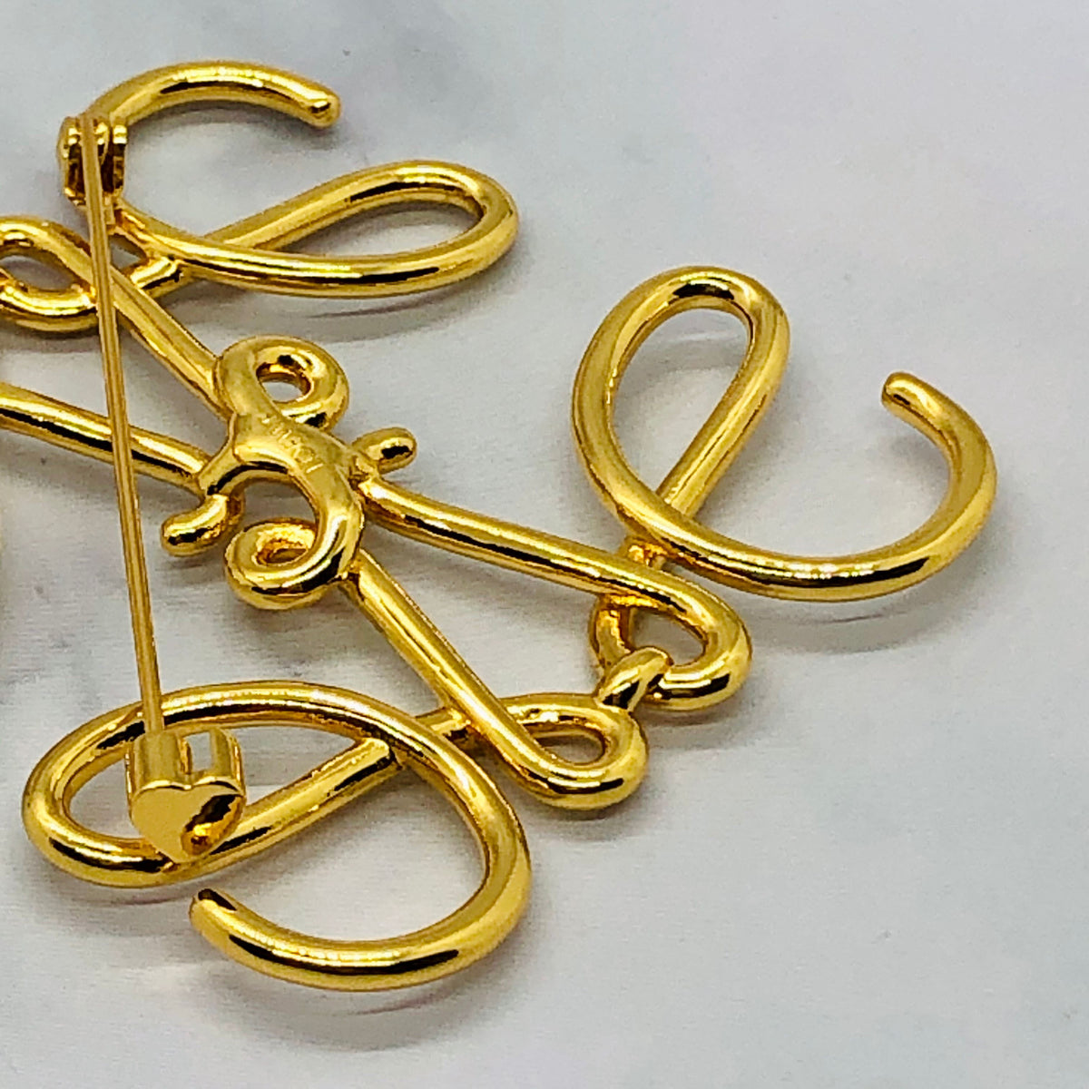 LOEWE Gold Tone Monogram Brooch Pin - Pre owned