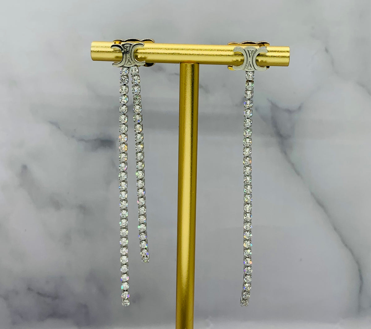 CELINE Monogram Rhinestone Pendant Earrings - Pre owned