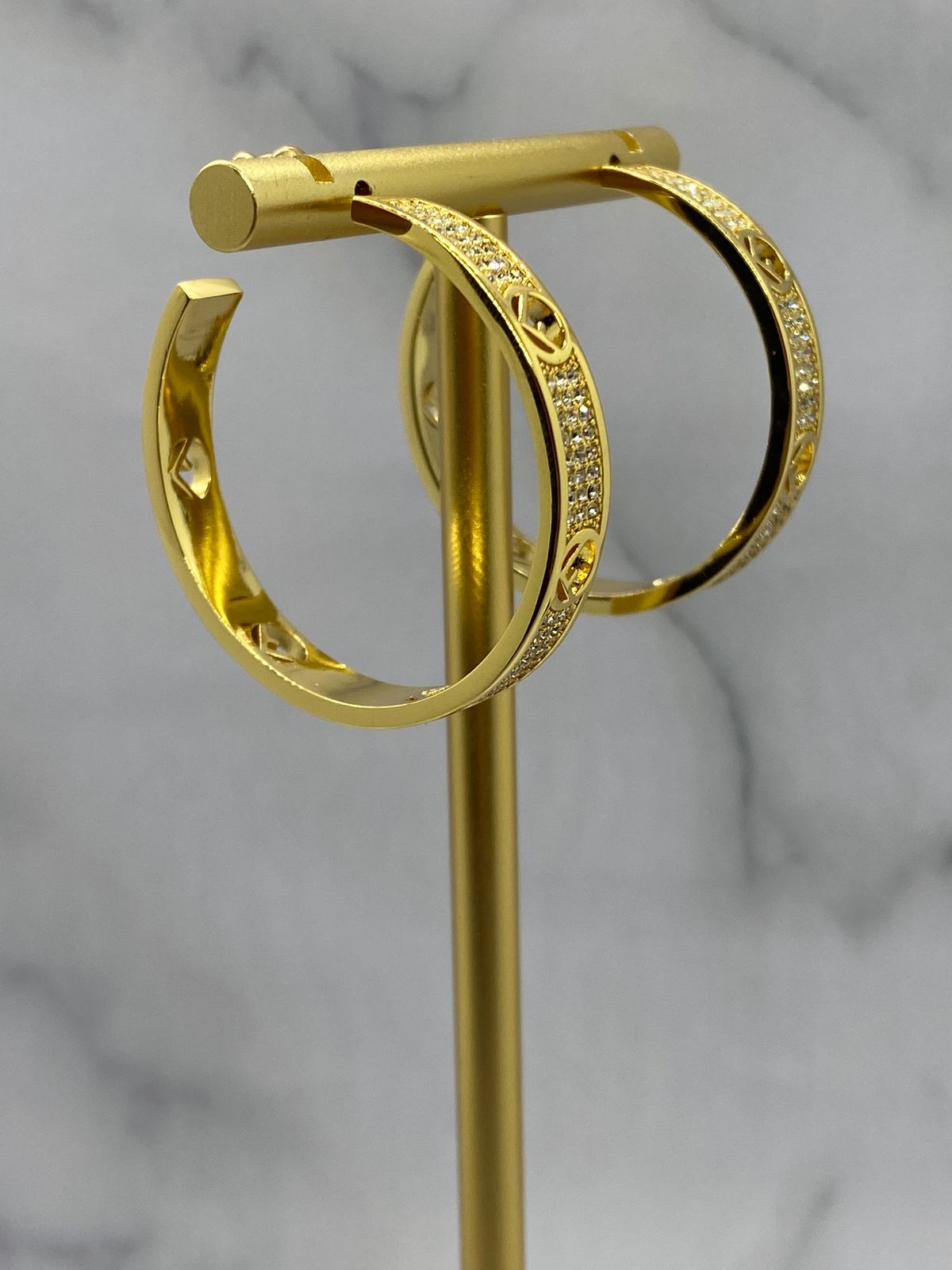 FENDI F Gold Tone Rhinestone Hoop Earrings - Pre owned