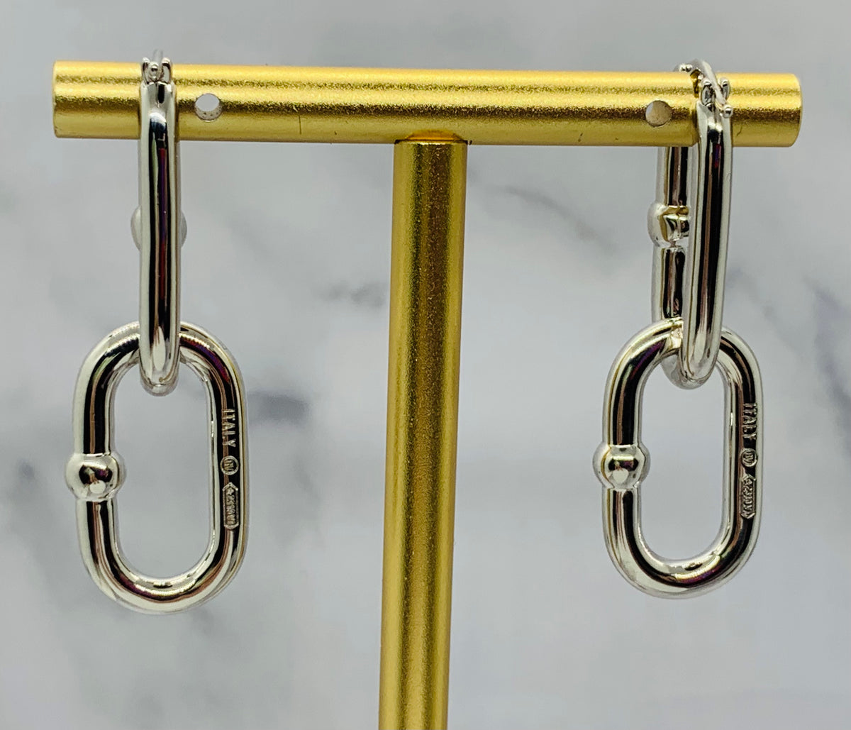 BOTTEGA VENETA Silver Tone Link Earrings - Pre owned