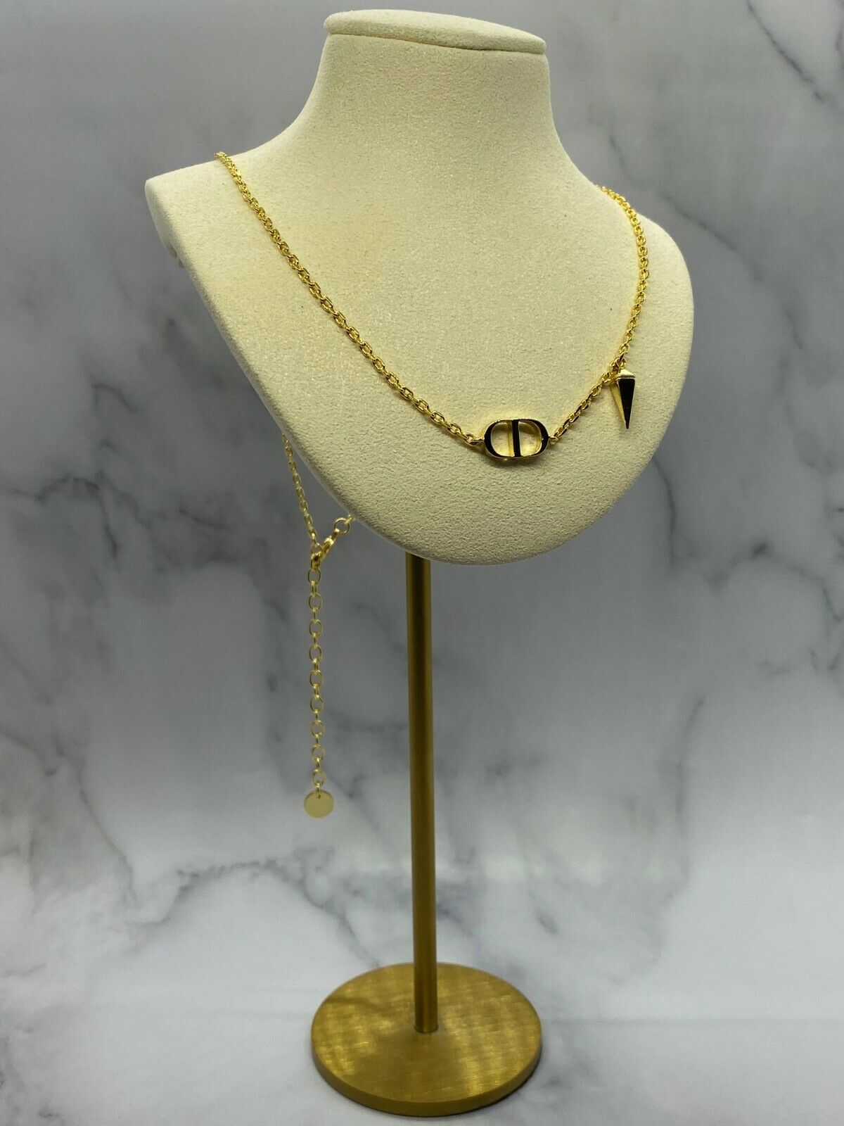 CHRISTIAN DIOR CD Gold Tone Spike Charm Necklace - USED