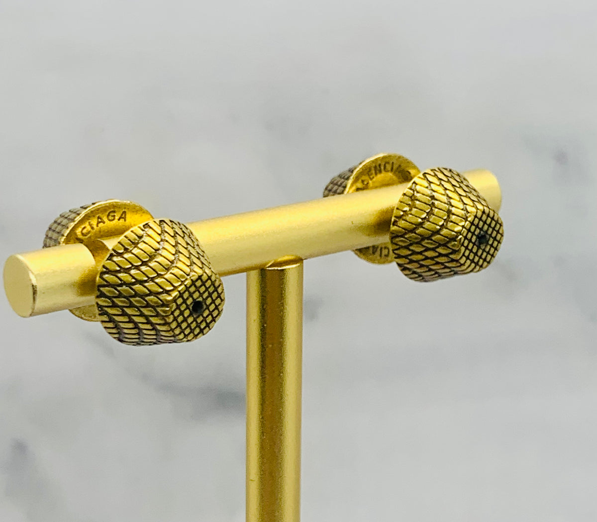 BALENCIAGA Brass Cagole Stud Earrings - Pre owned