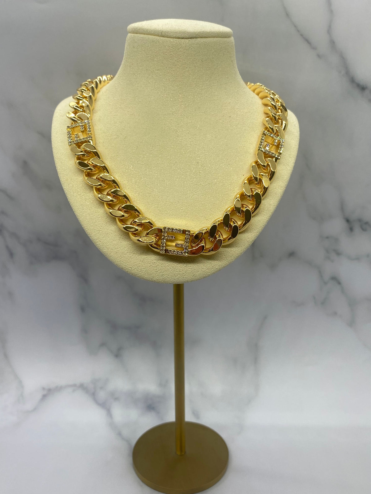 FENDI FF Gold Chain Statement Necklace - Pre owned