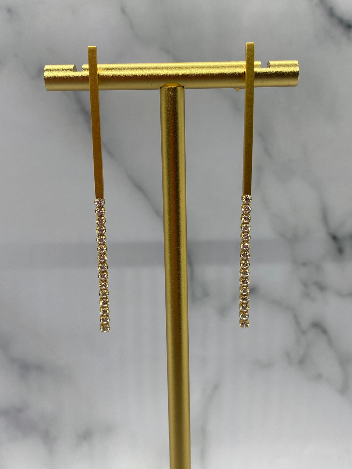 CELINE Gold Tone Rhinestone Stick Earrings - Pre owned