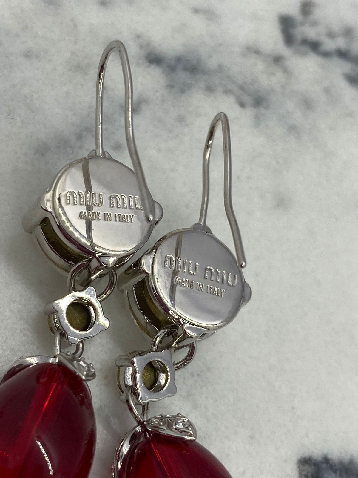 MIU MIU Rhinestone Red Pendant Earrings - Pre owned