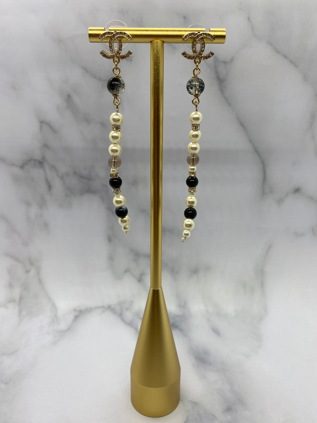 CHANEL CC Pearl Trim Pendant Earrings - Pre owned