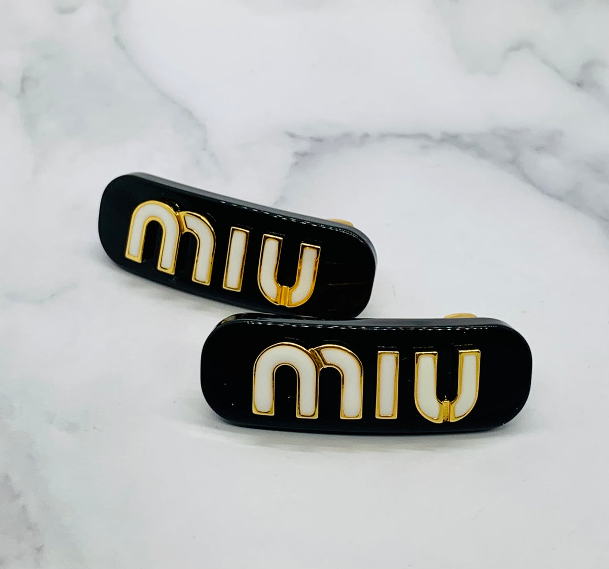 MIU MIU Black & White Barrette Hair Clip Set - Pre owned