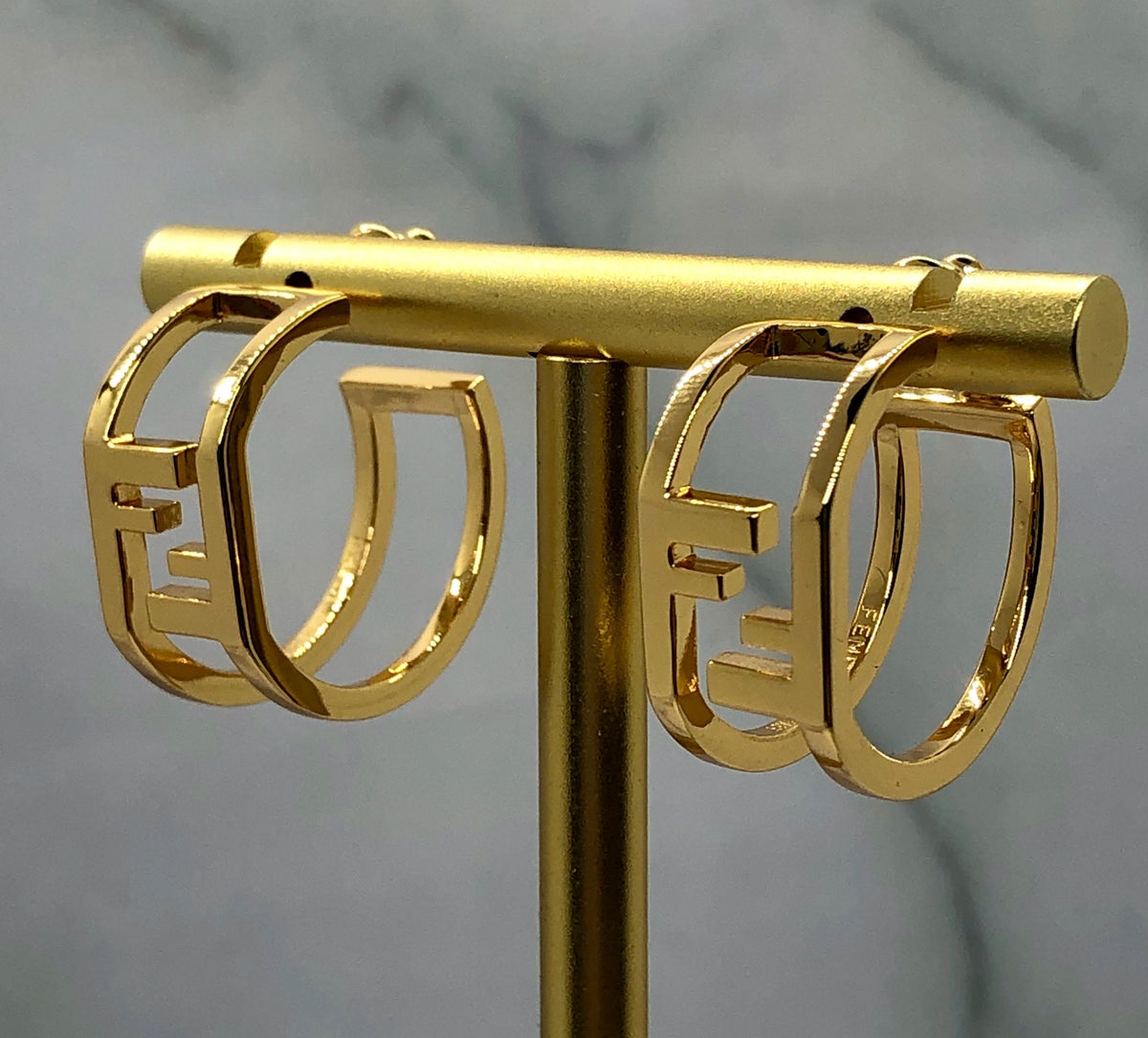 FENDI FF Gold Tone Hoop Earrings - Pre owned