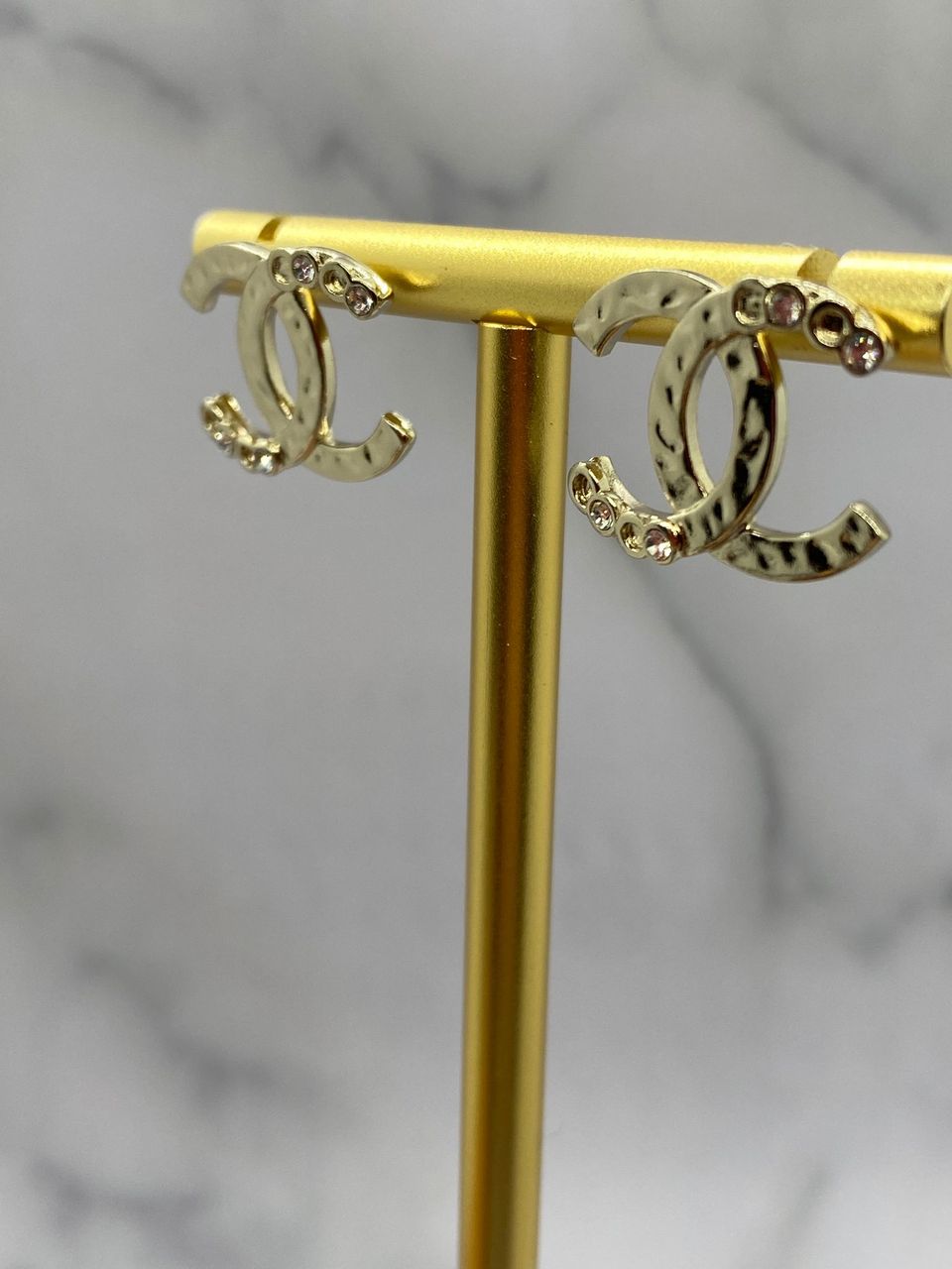CHANEL CC Light Gold Rhinestone Small Earrings - USED