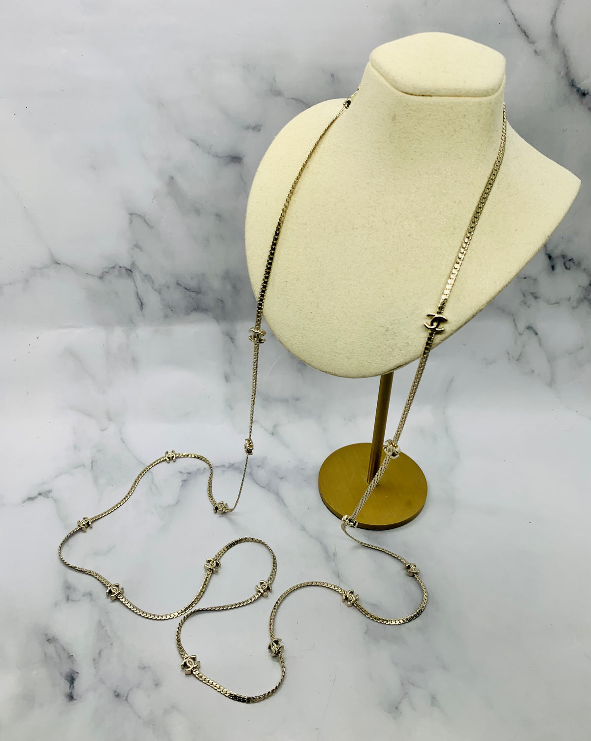 CHANEL CC Long Silver Layer Necklace - USED