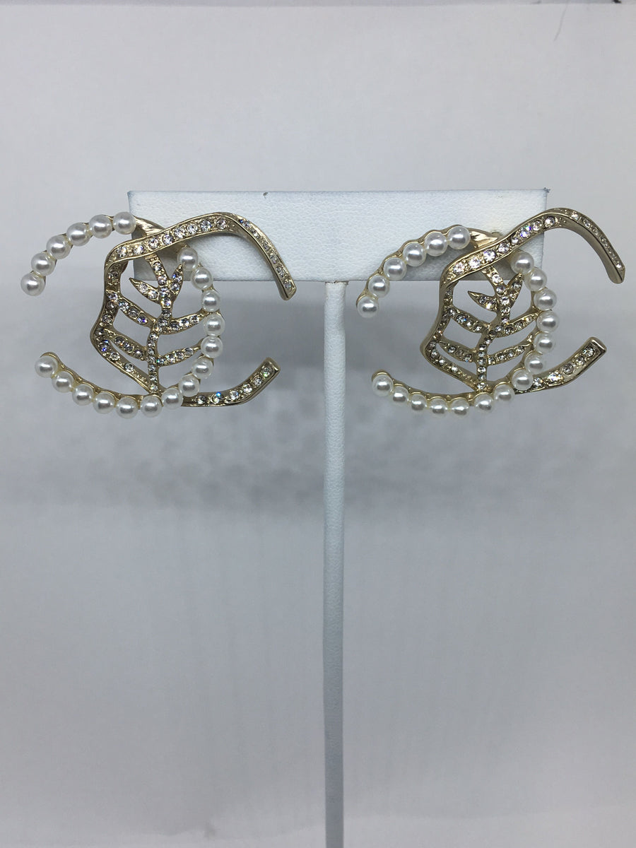 Chanel twisted pearl branch large earrings