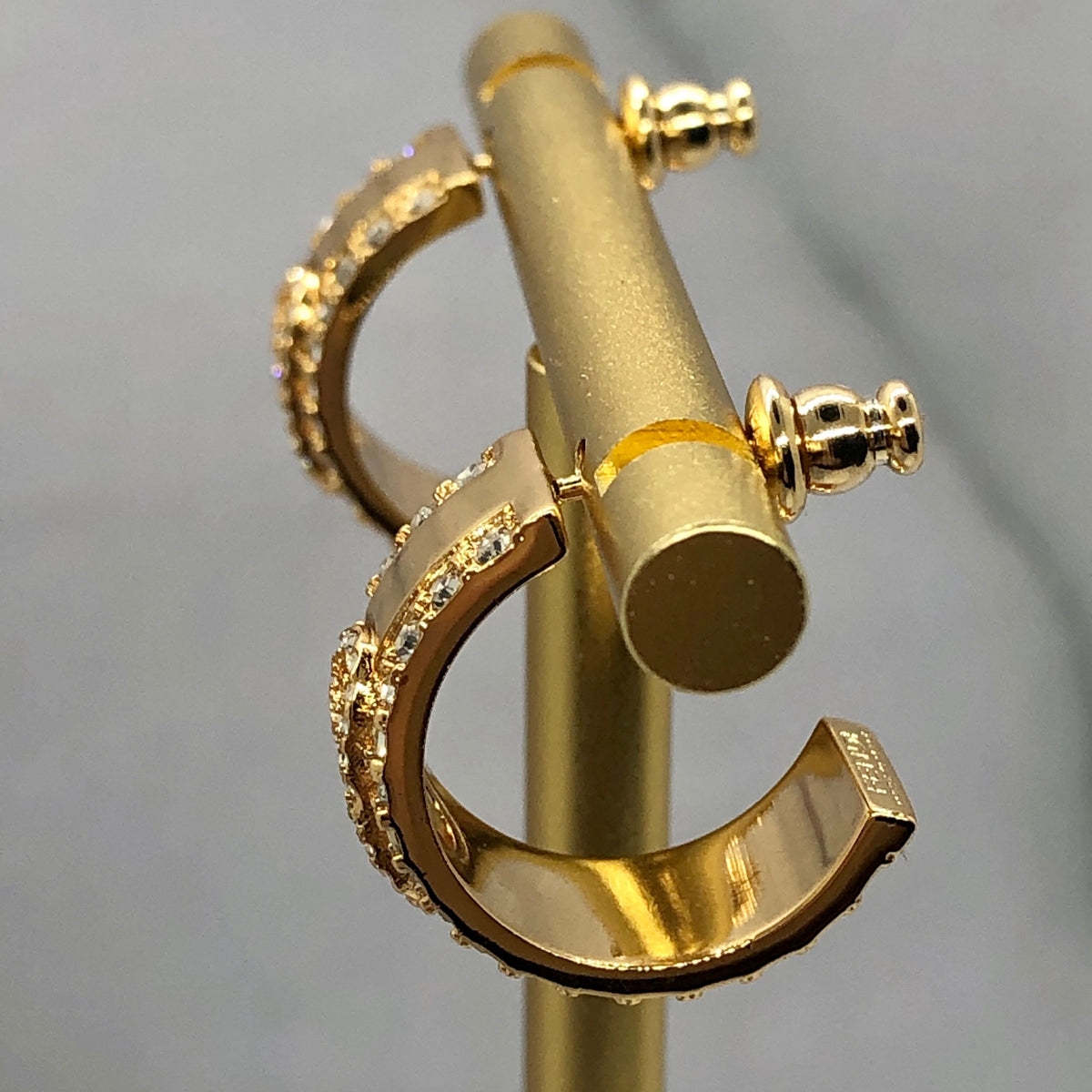 FENDI FF Gold Tone Rhinestone Hoop Earrings - Pre owned