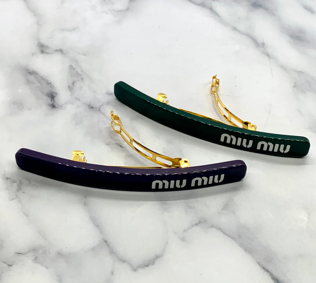 MIU MIU Green & Blue Hair Clip Barrette Set - Pre owned
