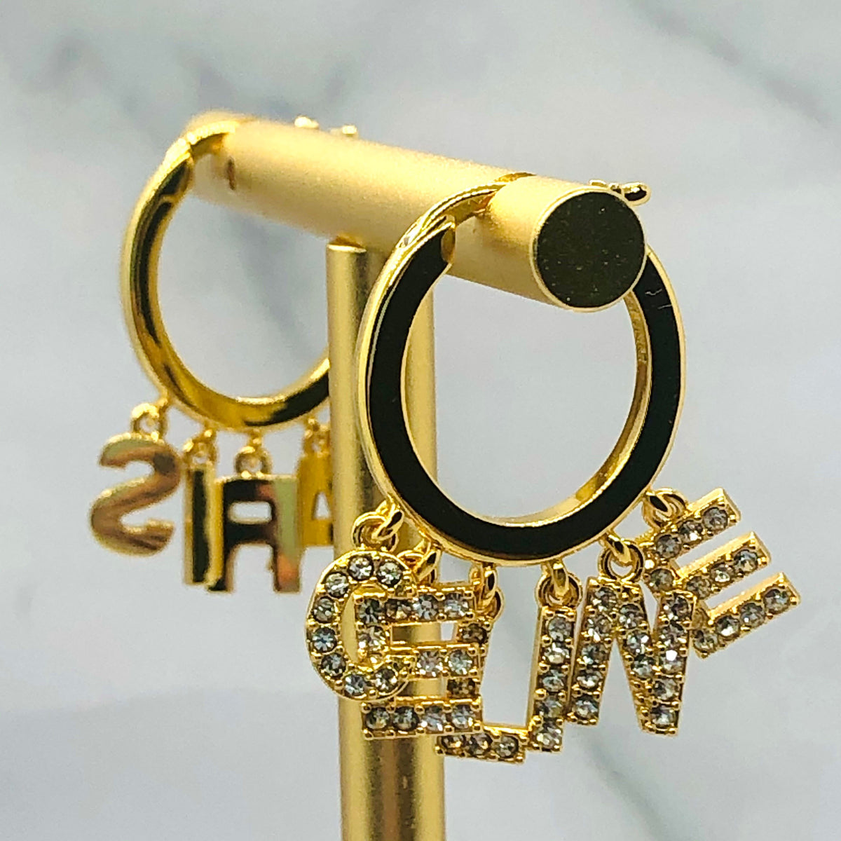 CELINE Paris Rhinestone Gold Tone Hoop Earrings - Pre owned