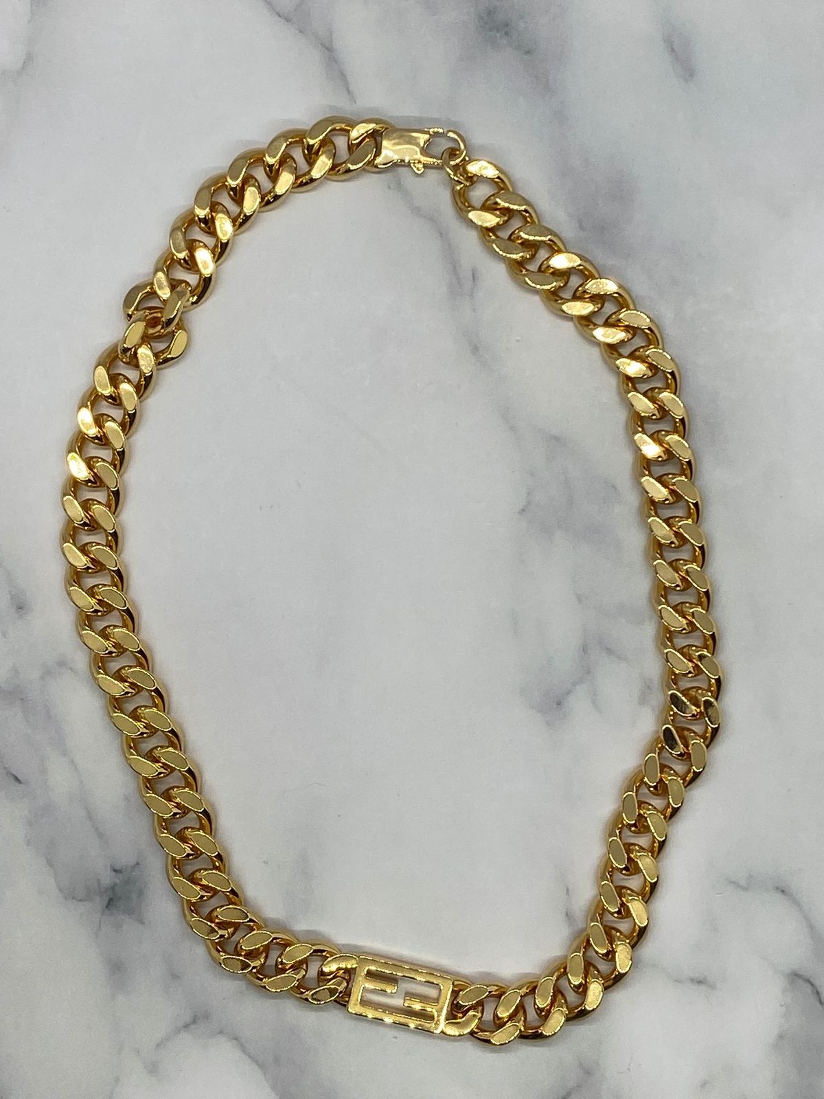 FENDI F Gold Tone Monogram Chain Necklace - Pre owned
